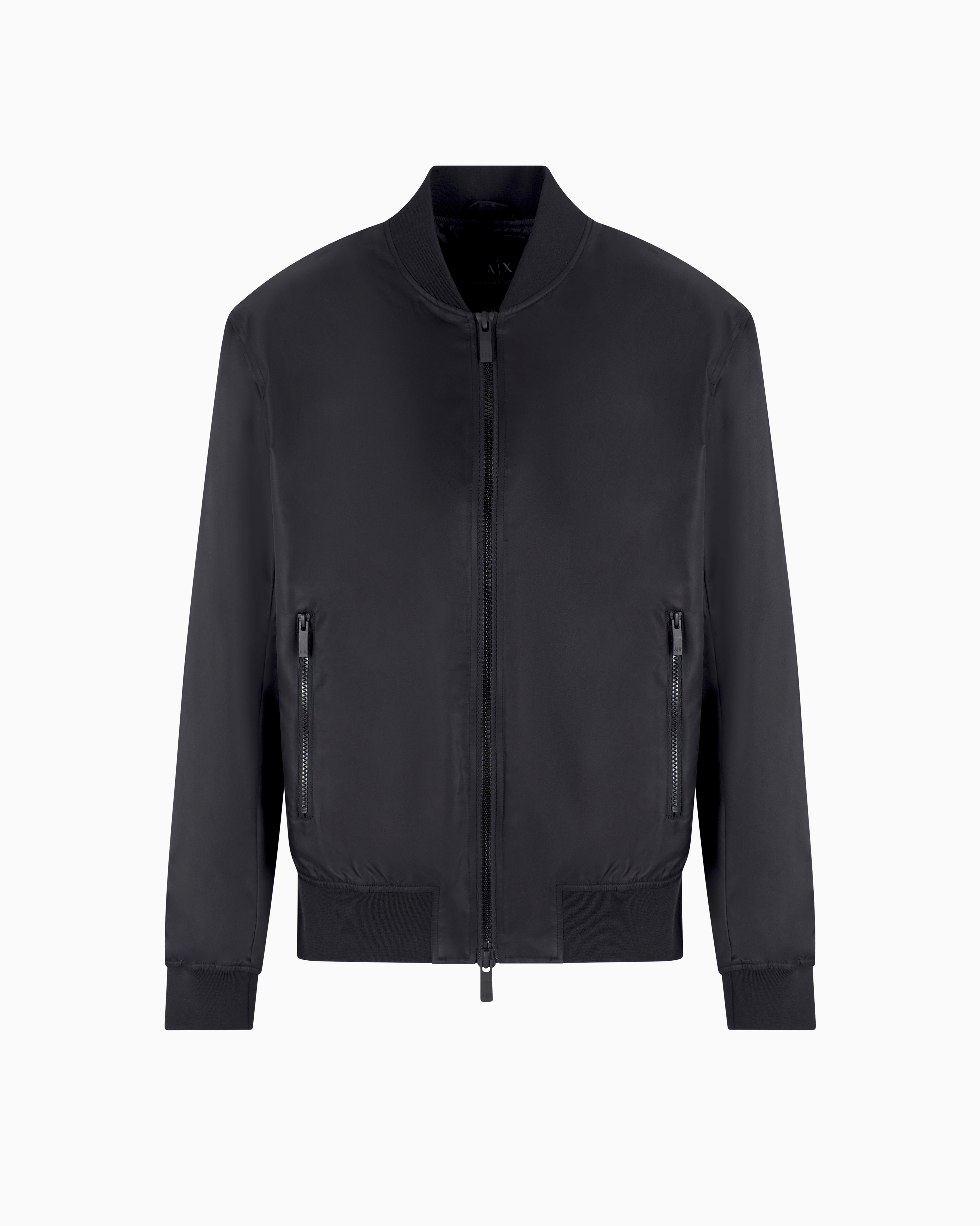 Armani Exchange Satin Bomber Jacket With Blurred Back Logo In Black