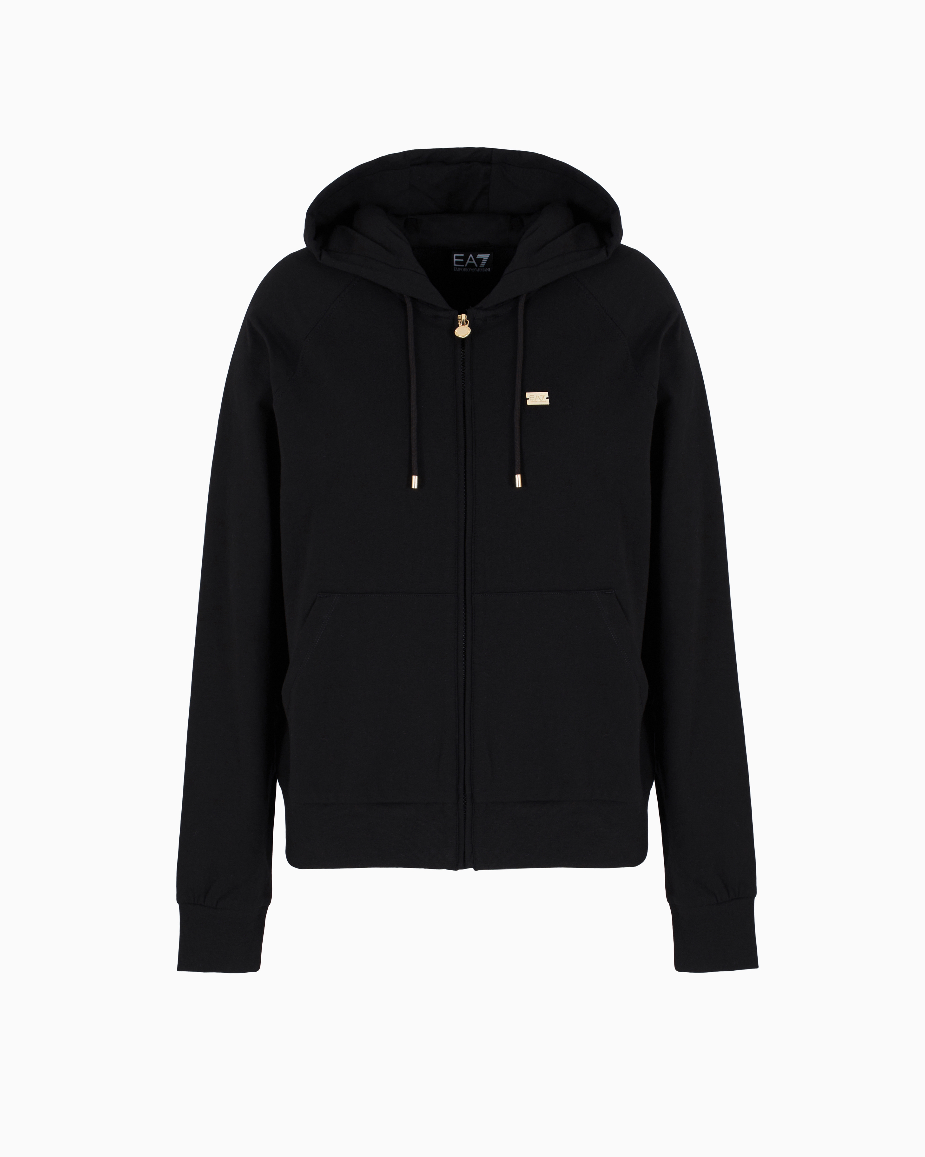 Ea7 Stretch-cotton Hooded Core Lady Sweatshirt In Black