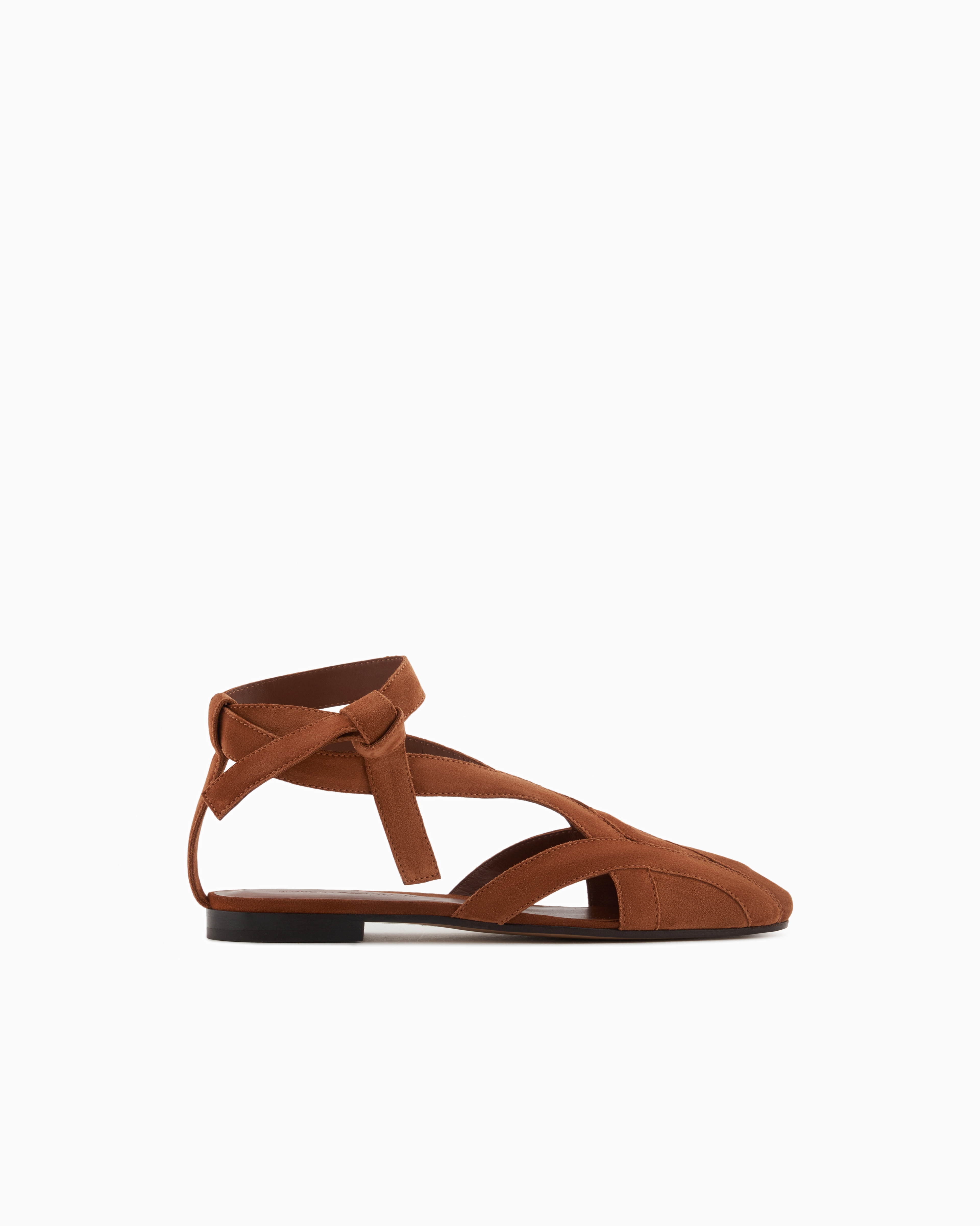 Emporio Armani Icon Suede Sandals With Cut-out And Strap In Beige