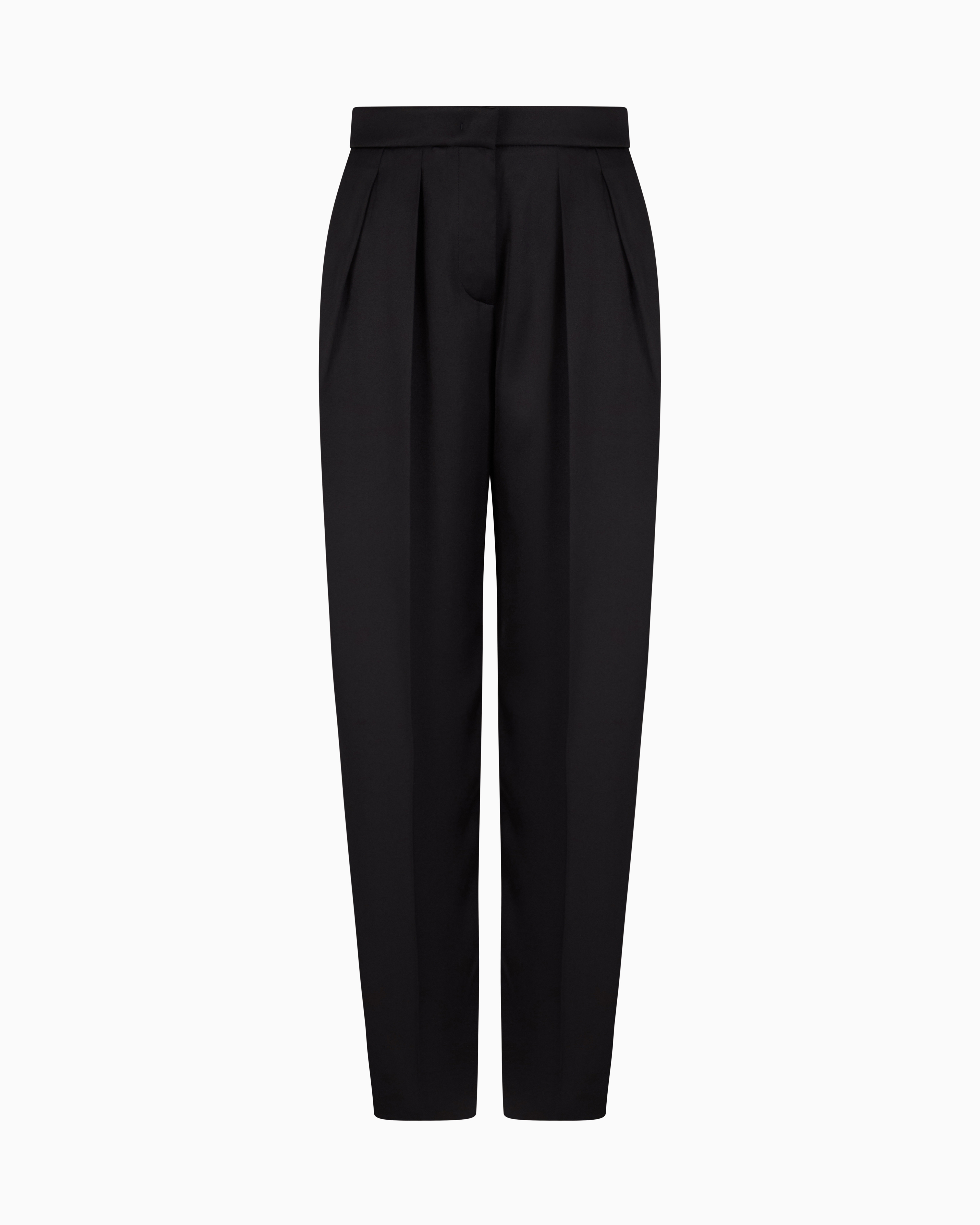 Giorgio Armani Double-sided Silk-satin Two-pleat Trousers In Black