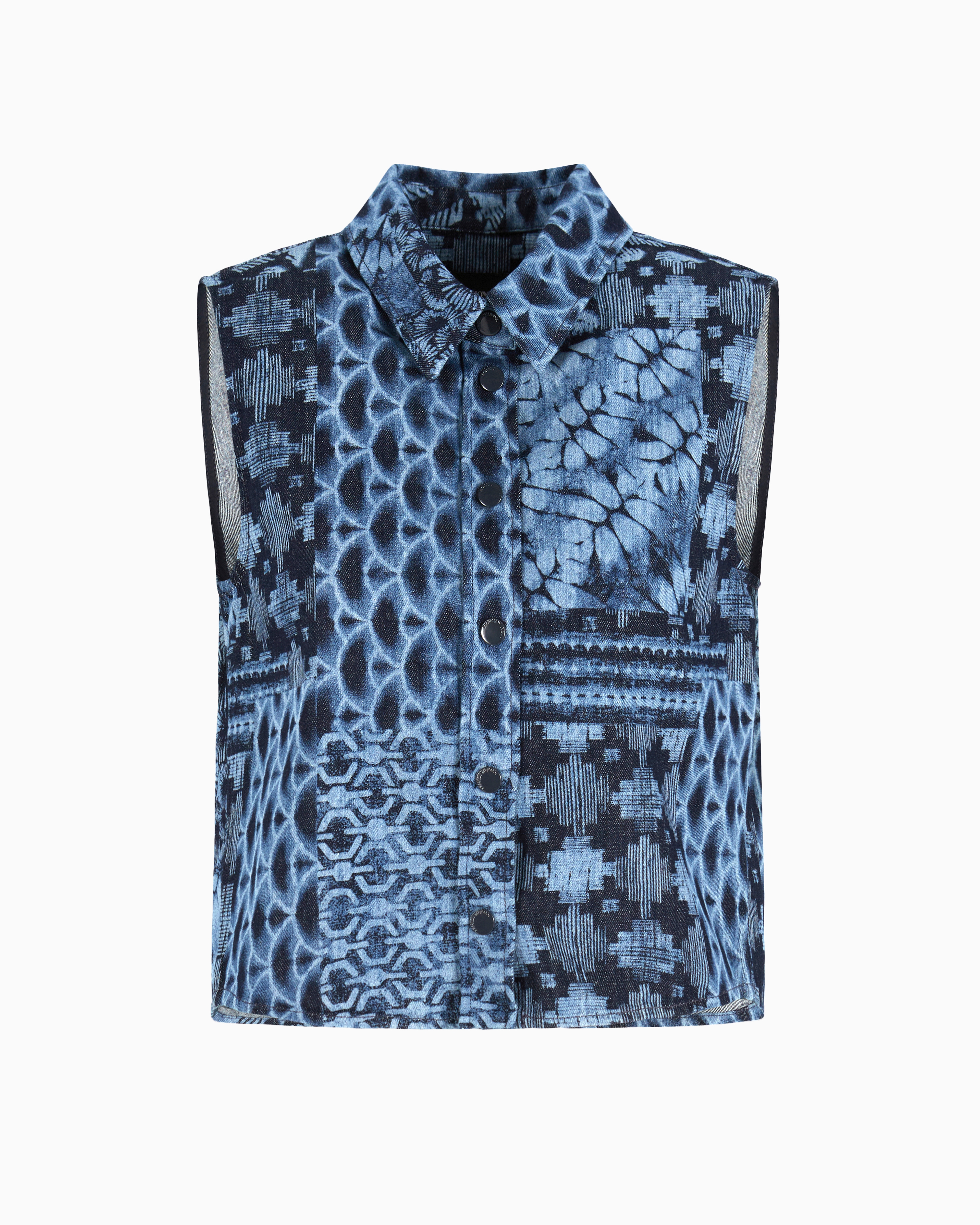 Emporio Armani All-over Print Denim Top In Blue
