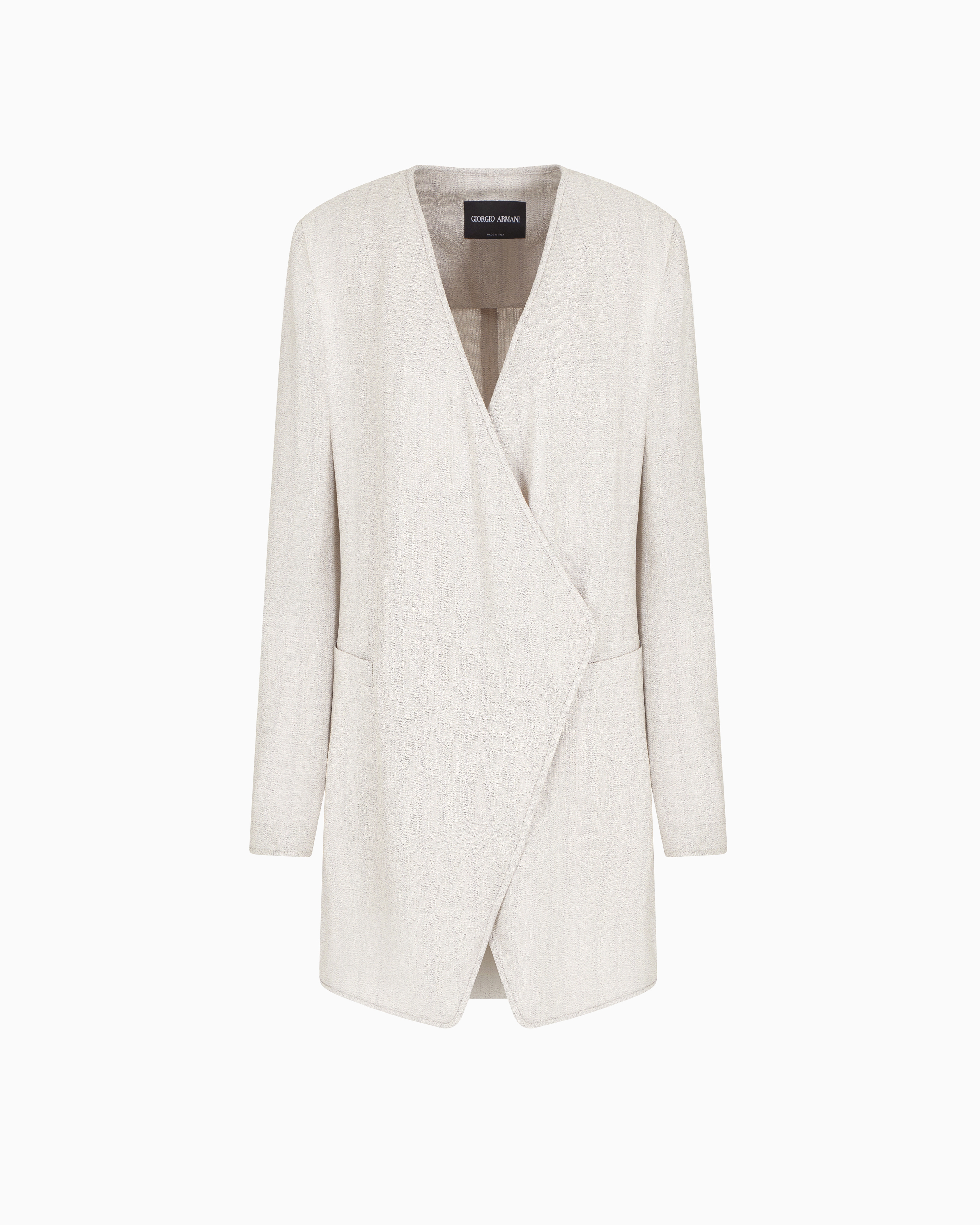 Giorgio Armani Long Single-breasted Jacket In Armure Viscose Crêpe In Grey