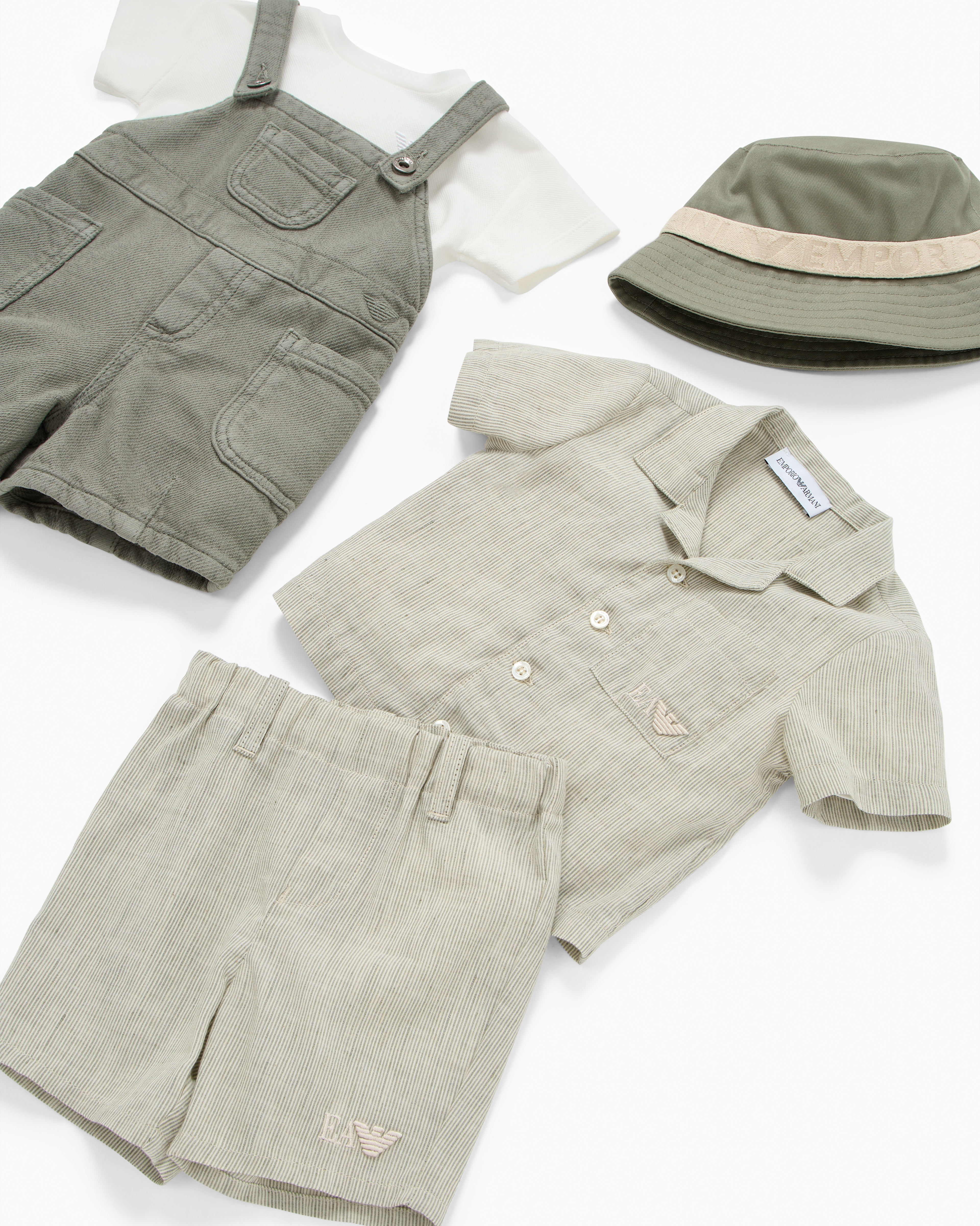 Emporio Armani Set Comprising Linen-blend Bermuda Shorts And Shirt In Beige