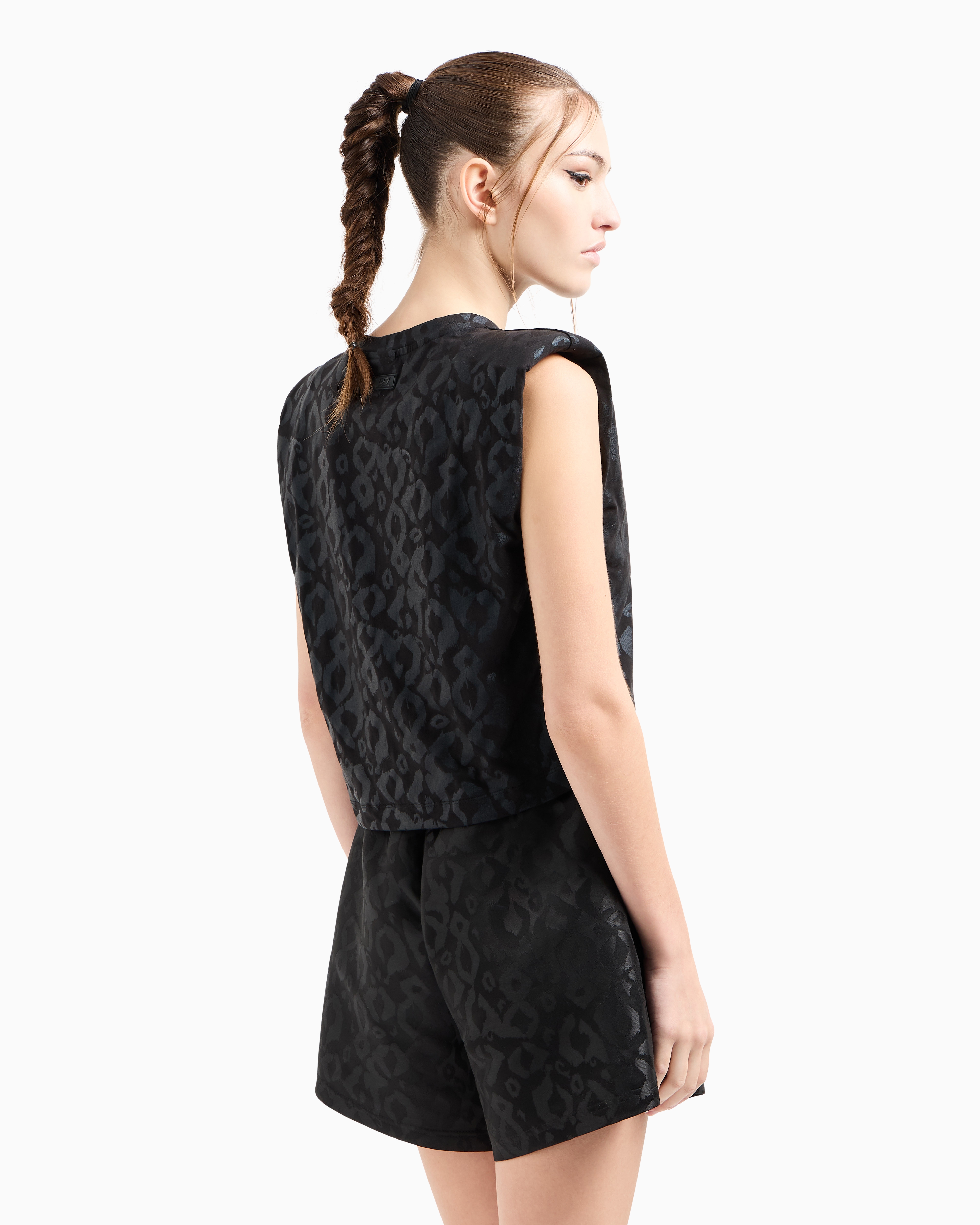 Ea7 Graphic Series Stretch-cotton Crew-neck Top In Black