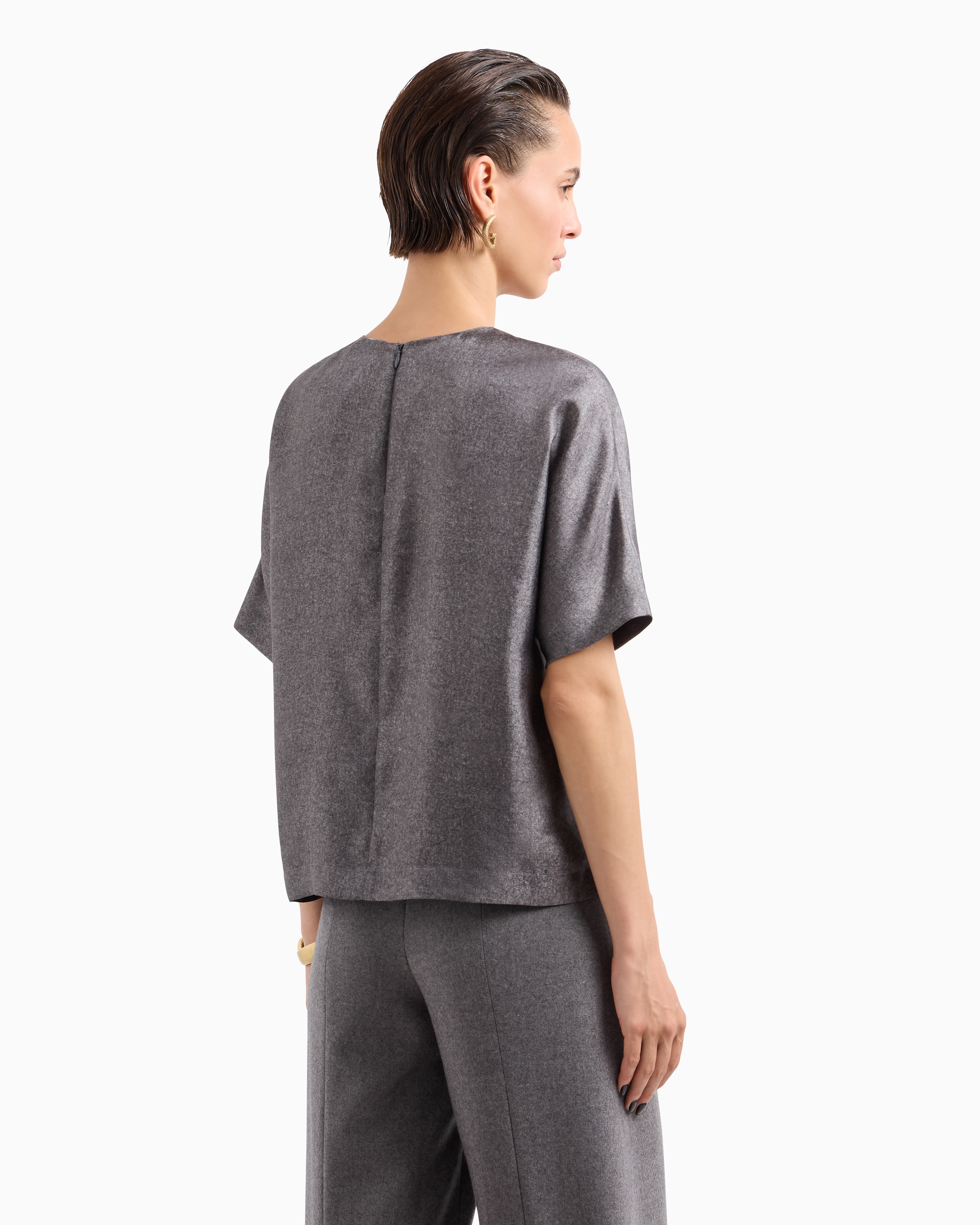 Giorgio Armani Printed Silk Twill Blouse In Grey