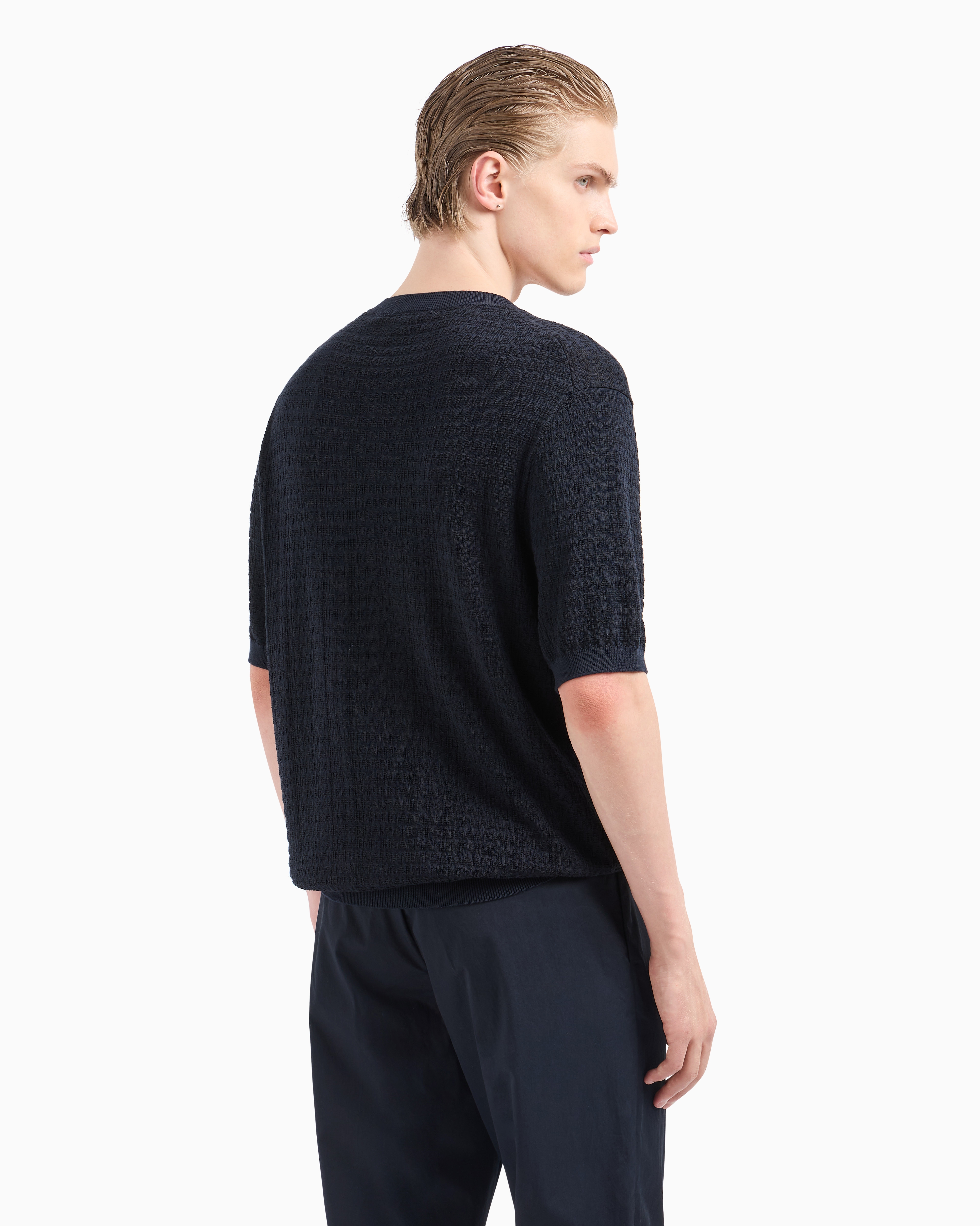 Emporio Armani Asv Lyocell-blend Jumper With Lettering Intarsia In Navy Blue