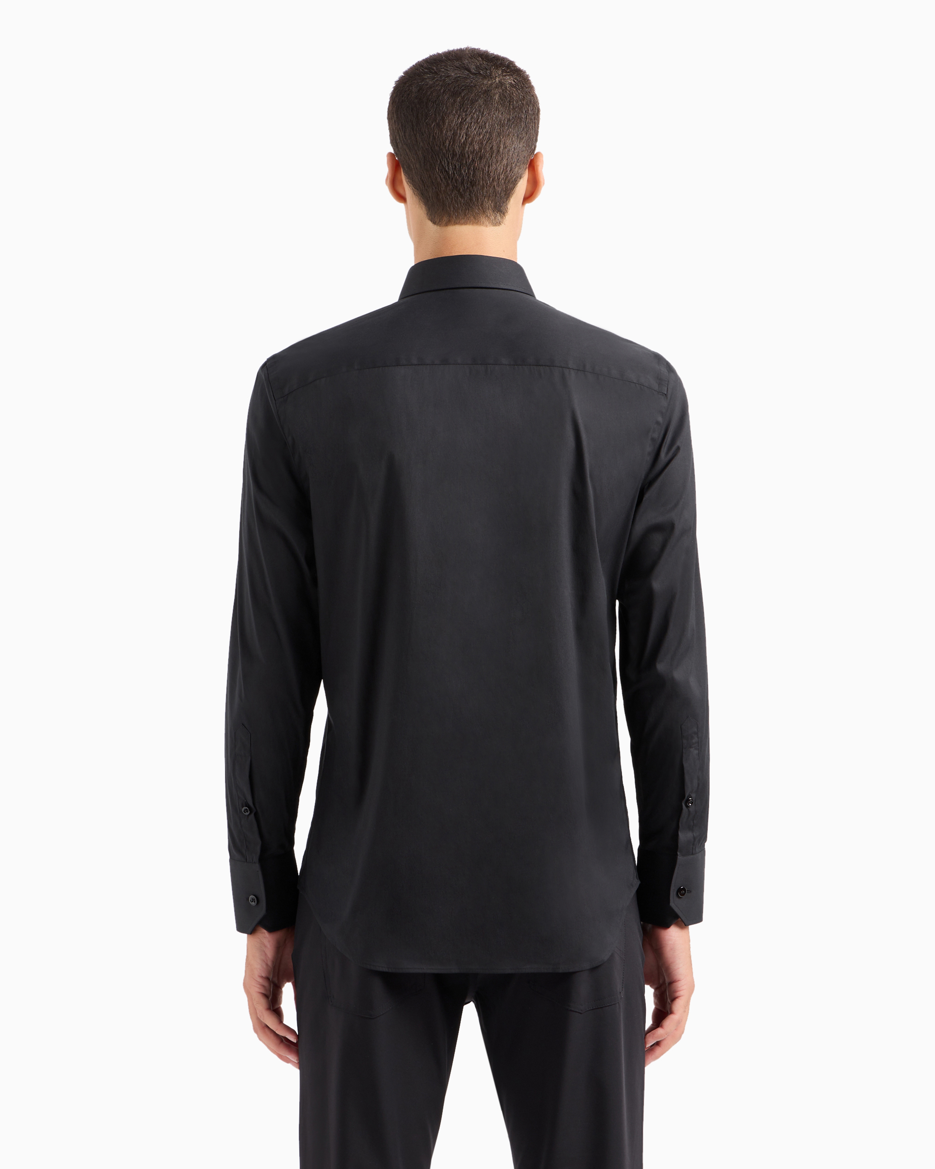 Emporio Armani Stretch Cotton Poplin Shirt In Schwarz