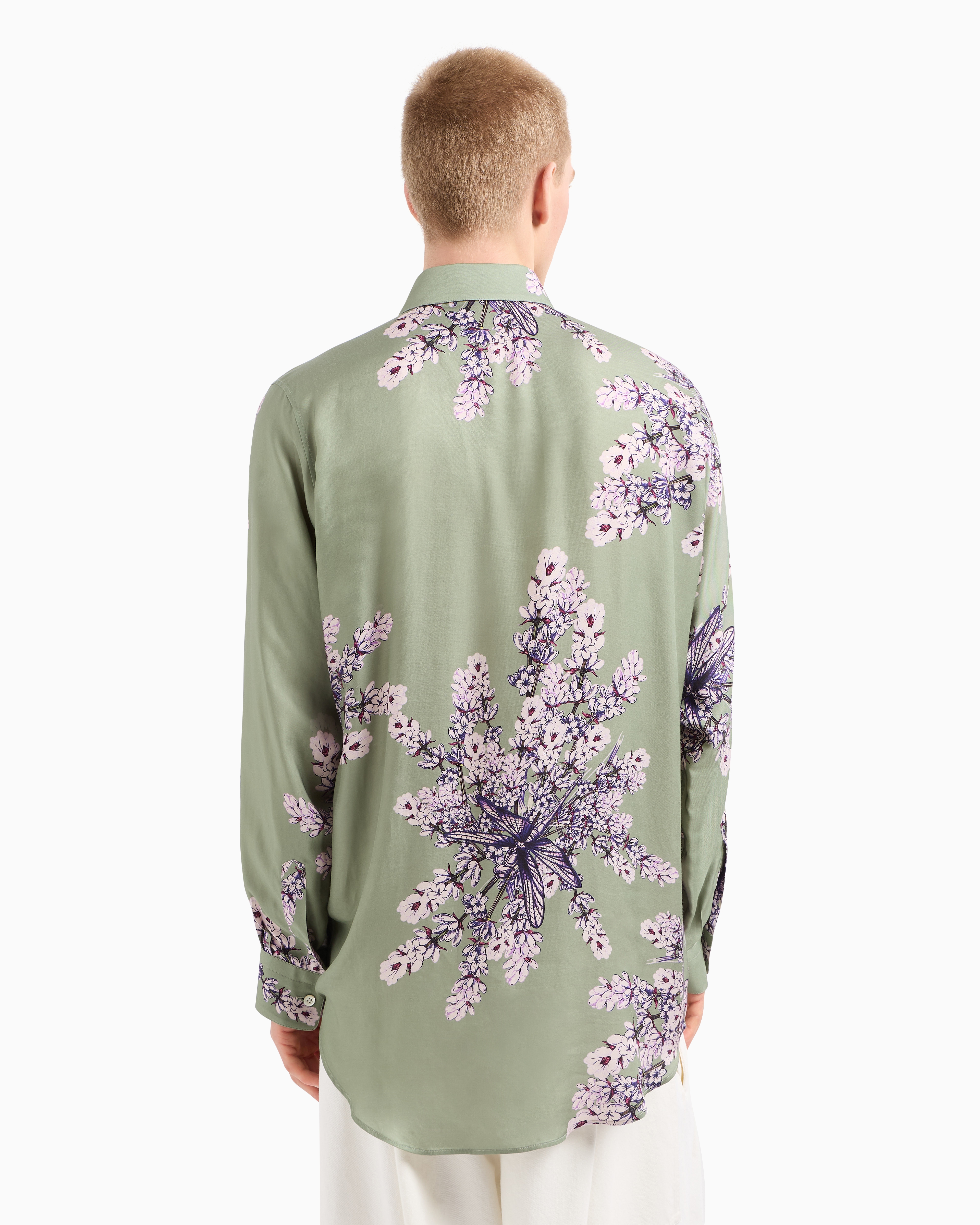 Emporio Armani Floral Print Silk Regular Fit Button Down Shirt In Patterned
