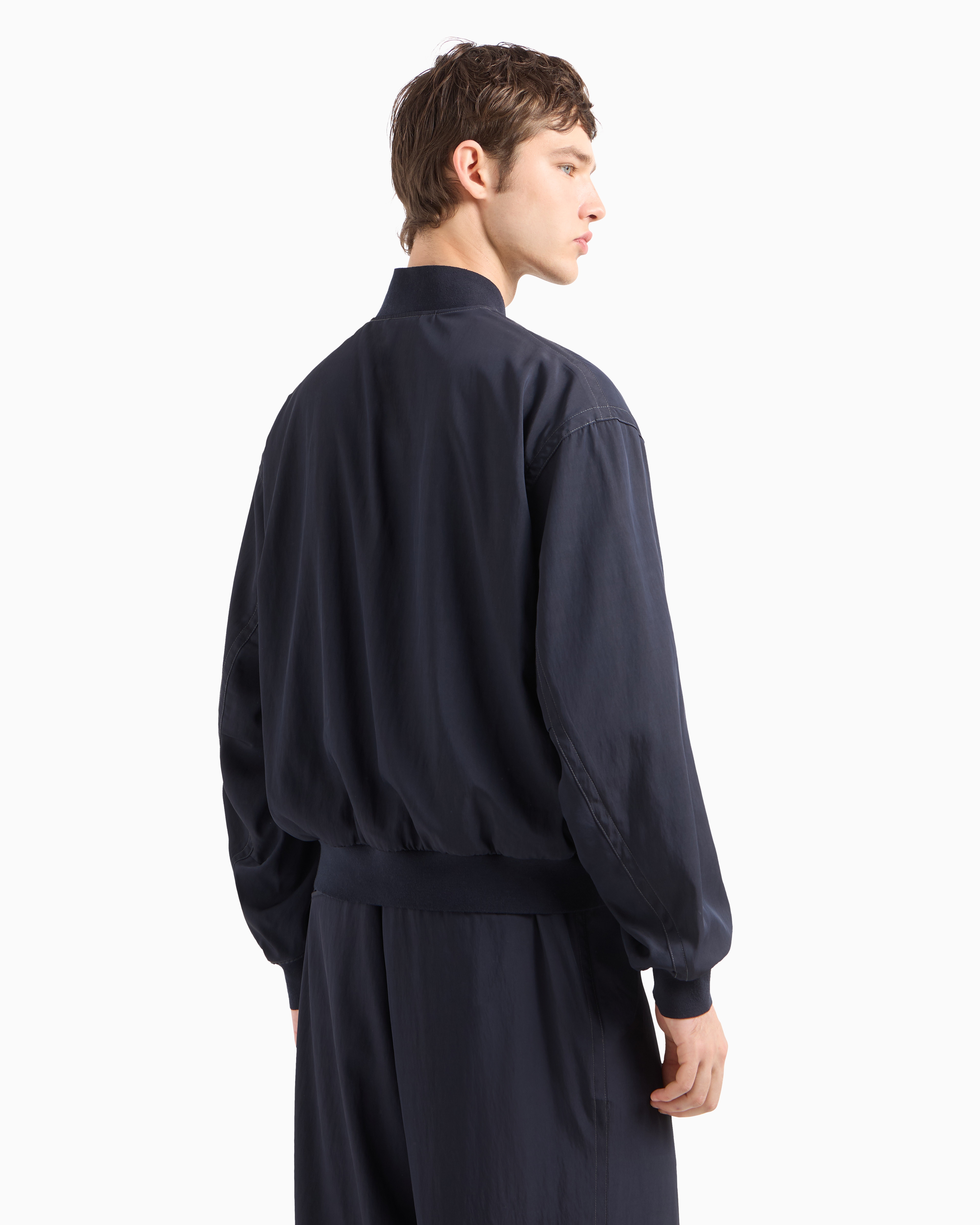 Emporio Armani Blouson Mit Bomberkragen Aus Viskose-nylon In Blue