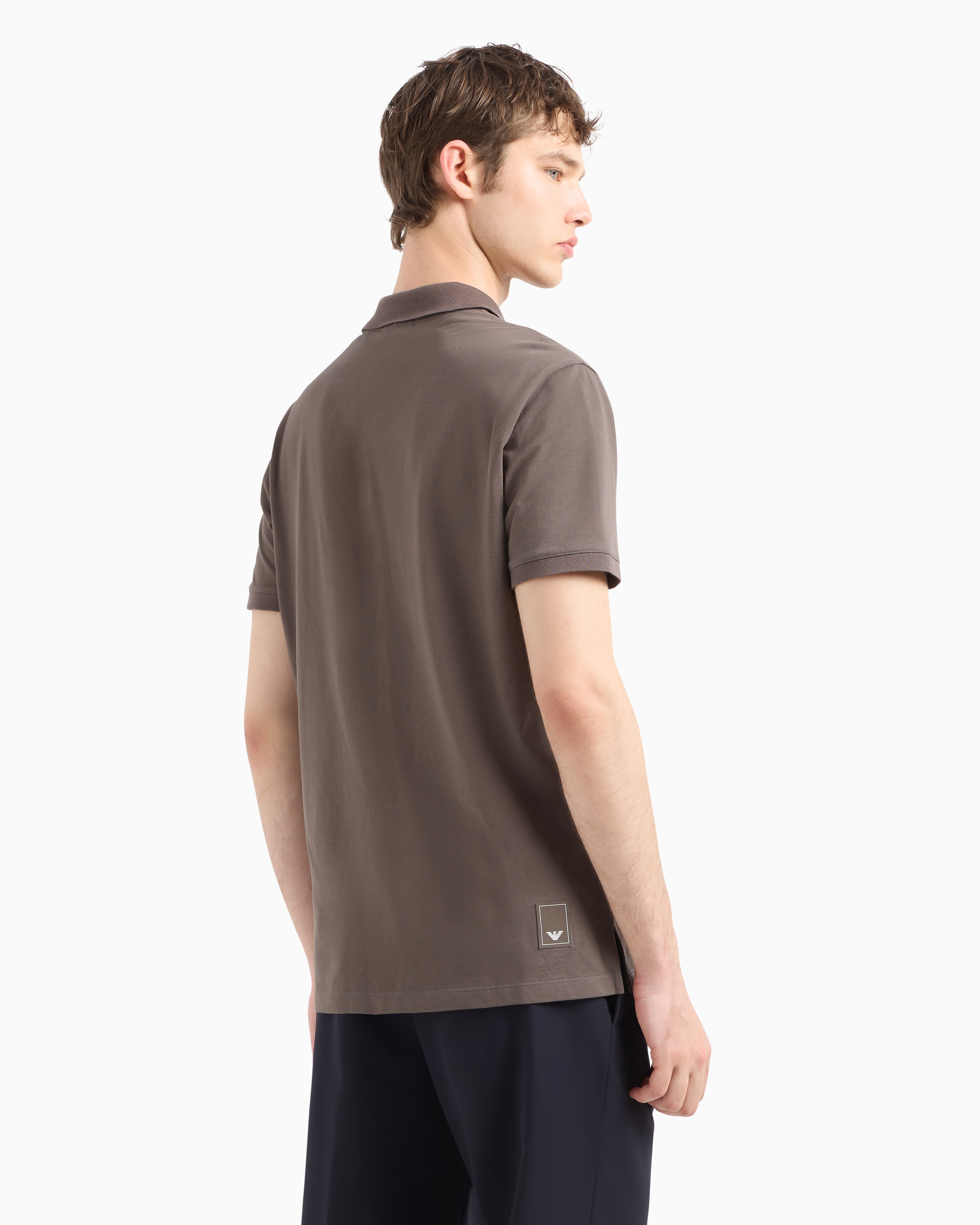 Emporio Armani Travel Essential Piquet Polo Shirt In Beige