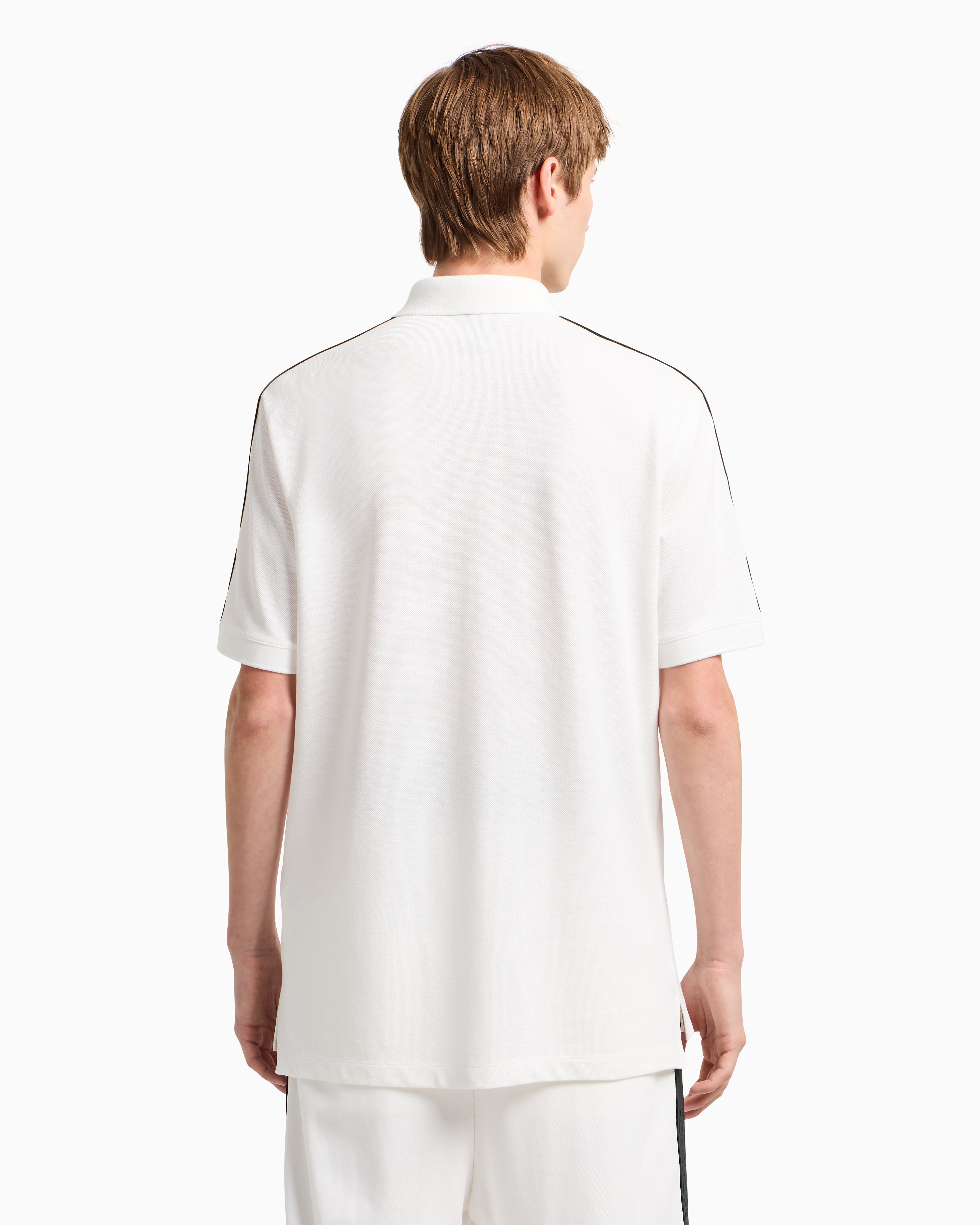 Armani Exchange Regular Fit Piquet Polo With Shoulder Bands In White