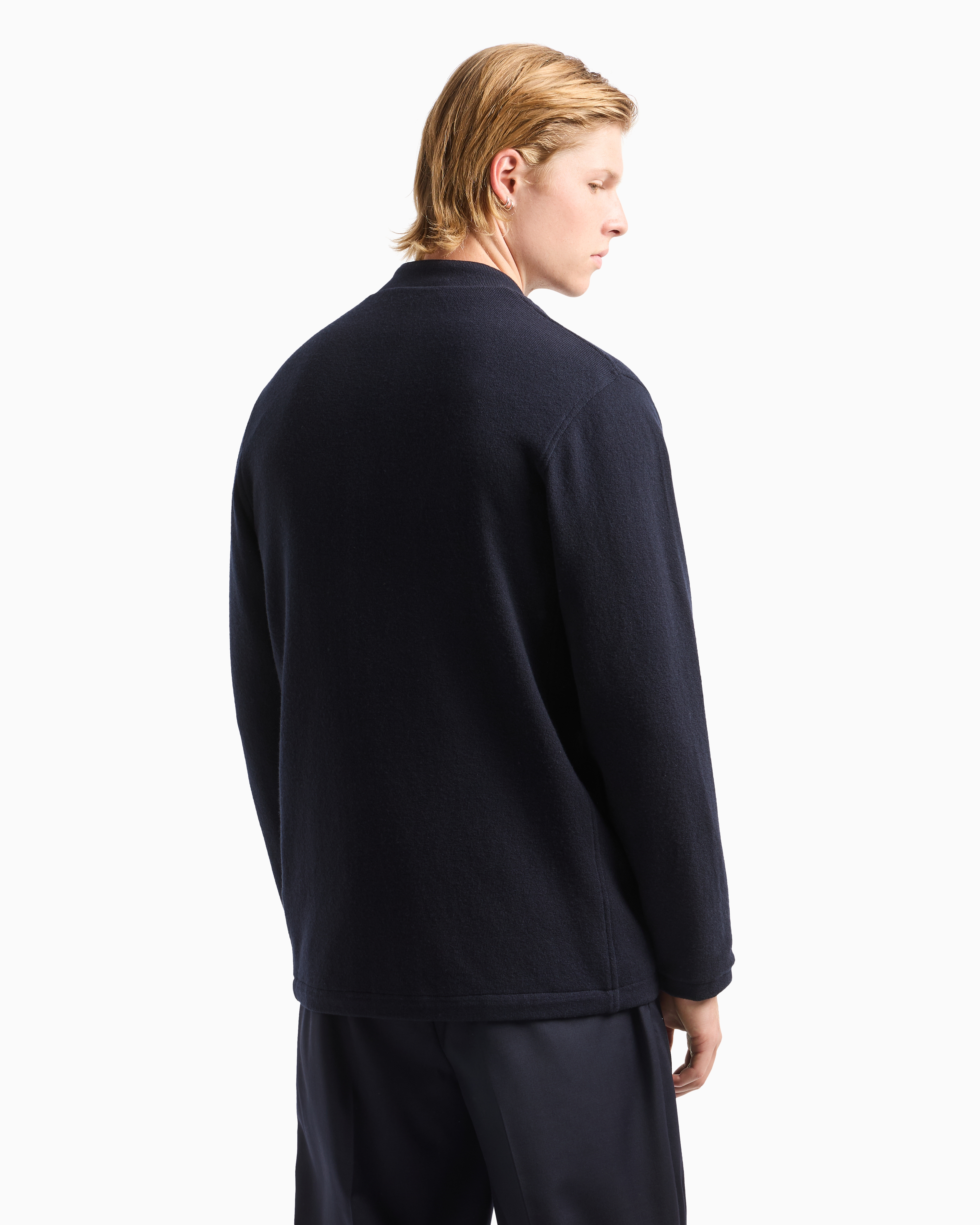 Emporio Armani Cardigan Button Blazer In Navy Blue