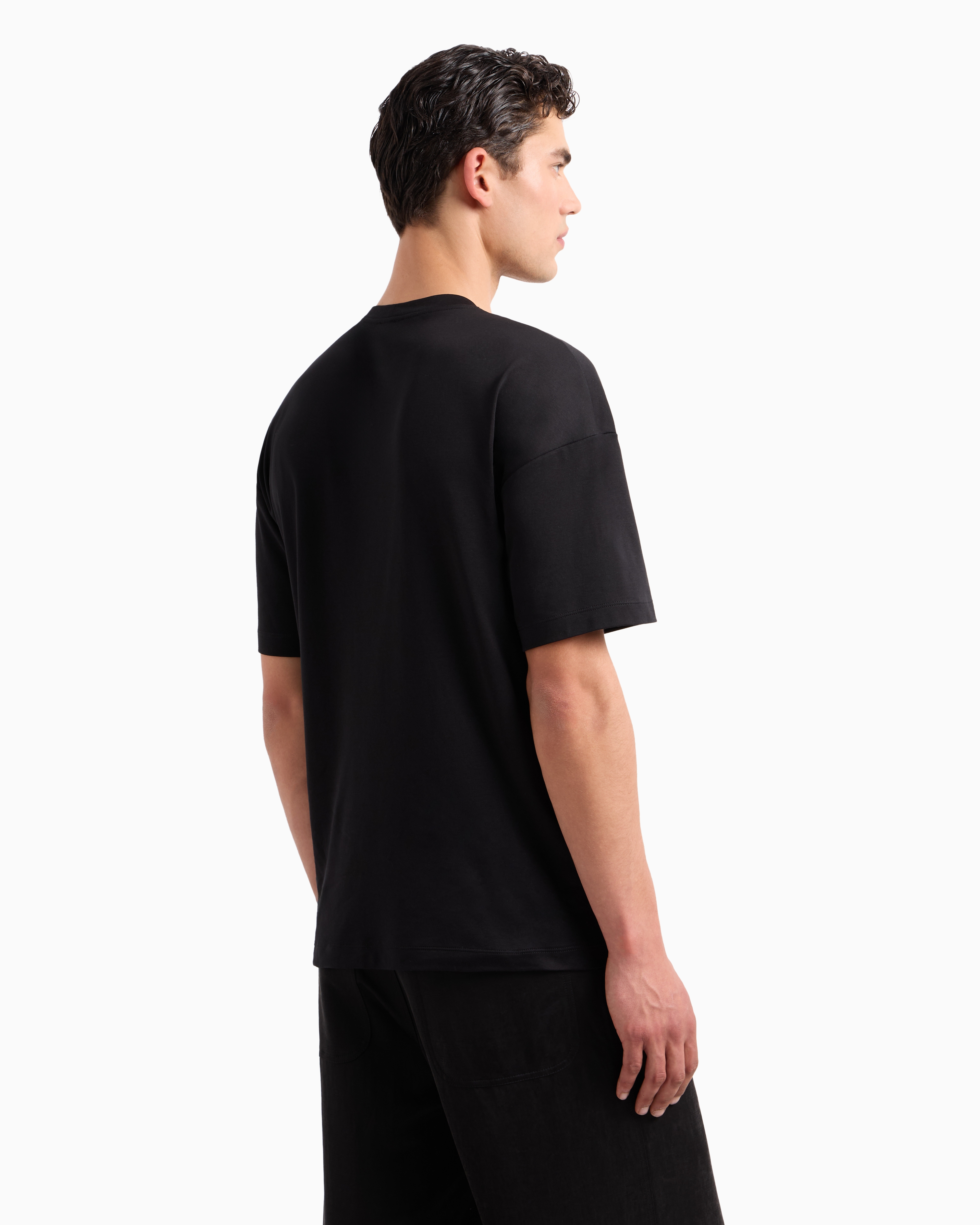 Shop Giorgio Armani Oversized Crew-neck T-shirt In Organic Cotton Interlock In Black