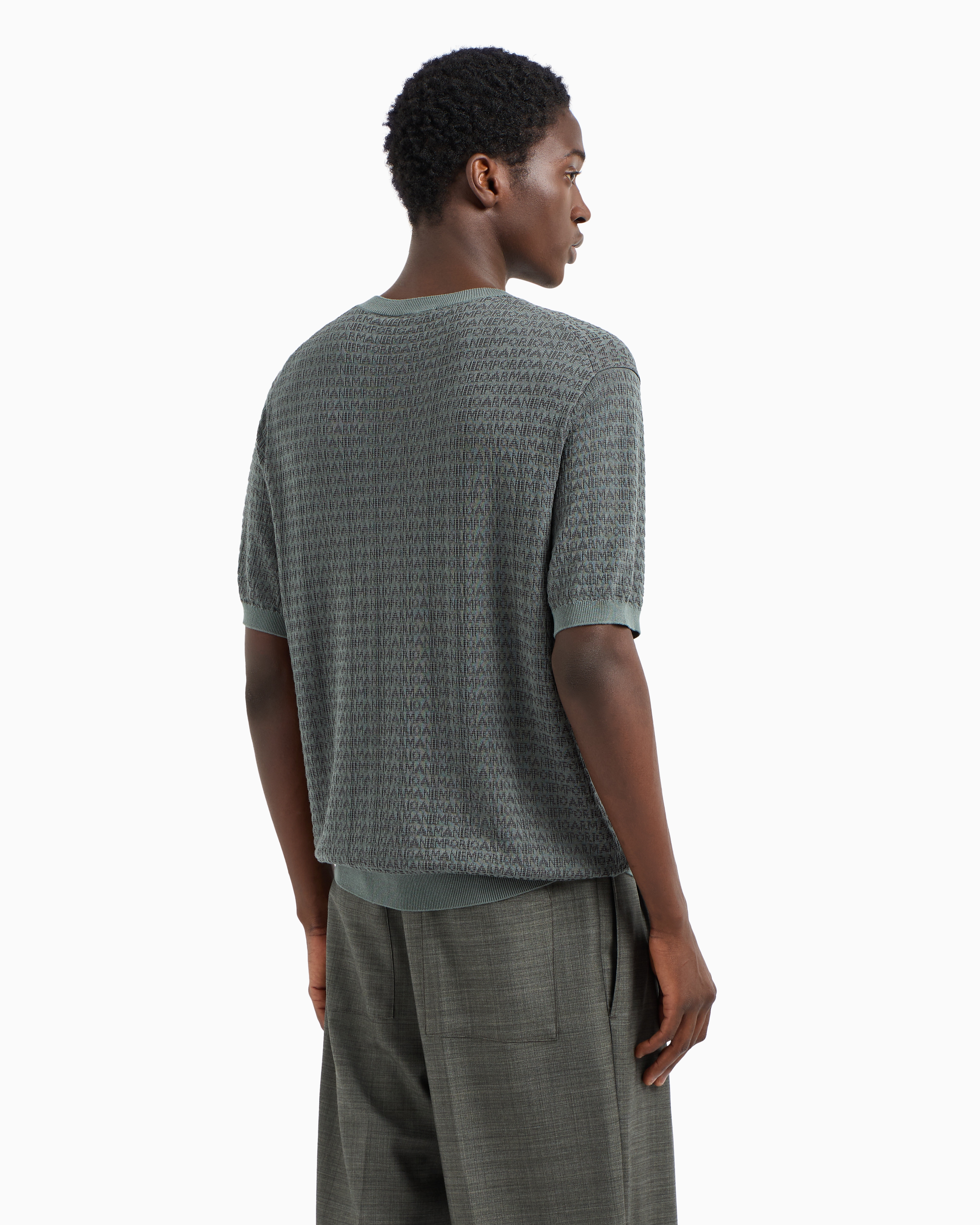 Emporio Armani Asv Lyocell-blend Jumper With Lettering Intarsia In Green