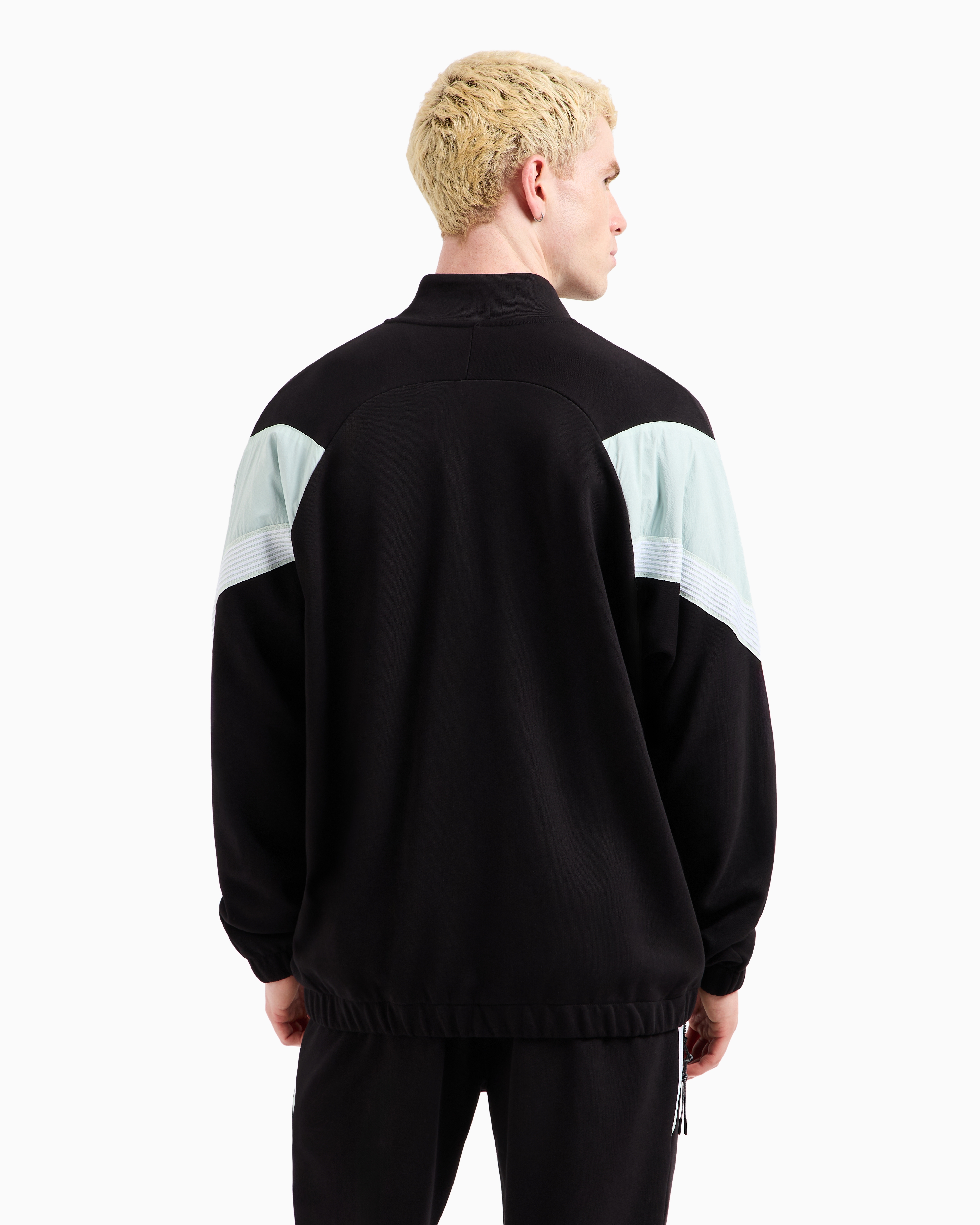 Ea7 7 Lines Cotton Jersey Zip-up Sweatshirt In Black