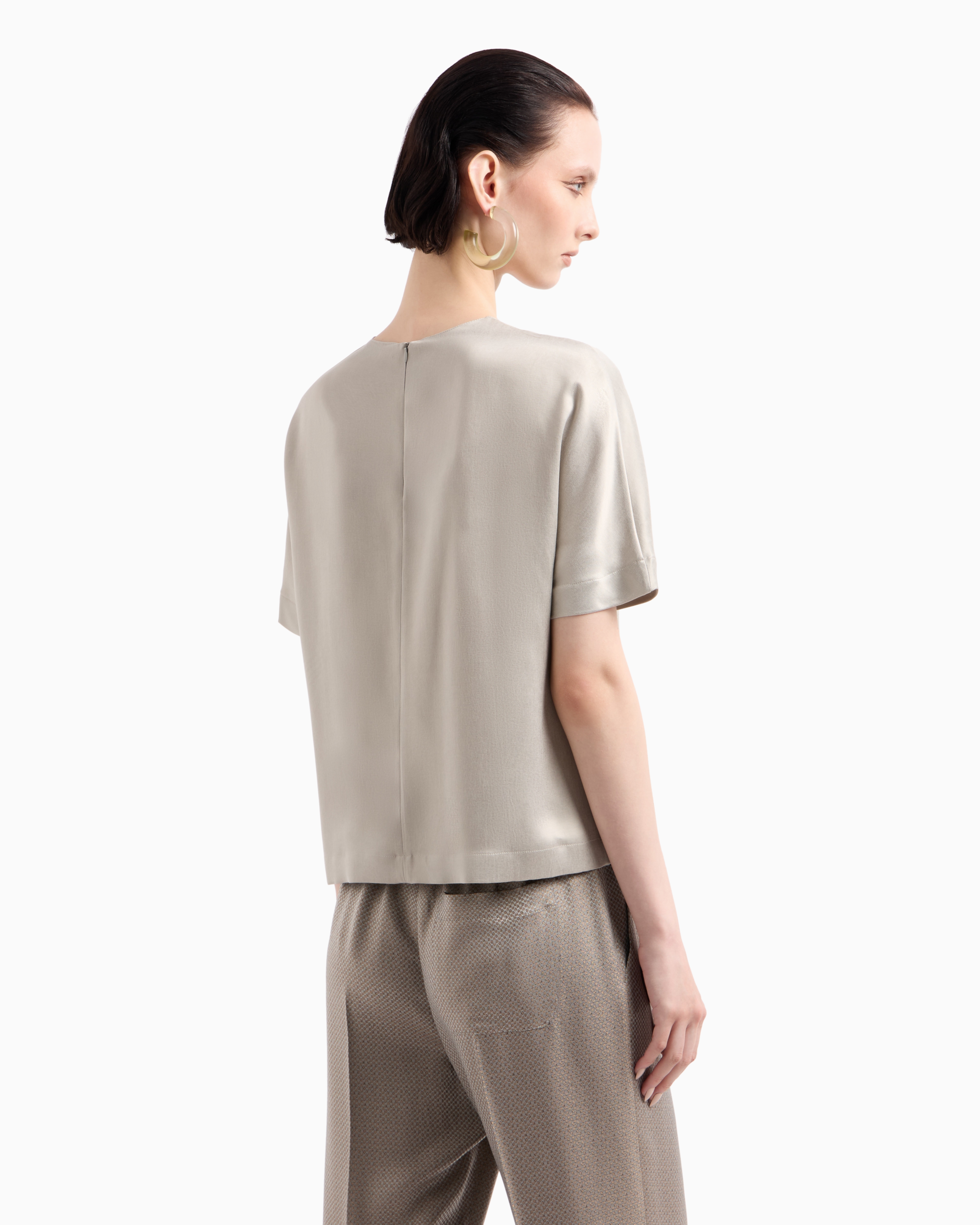 Giorgio Armani Crewneck Blouse In Viscose And Cupro In Grey