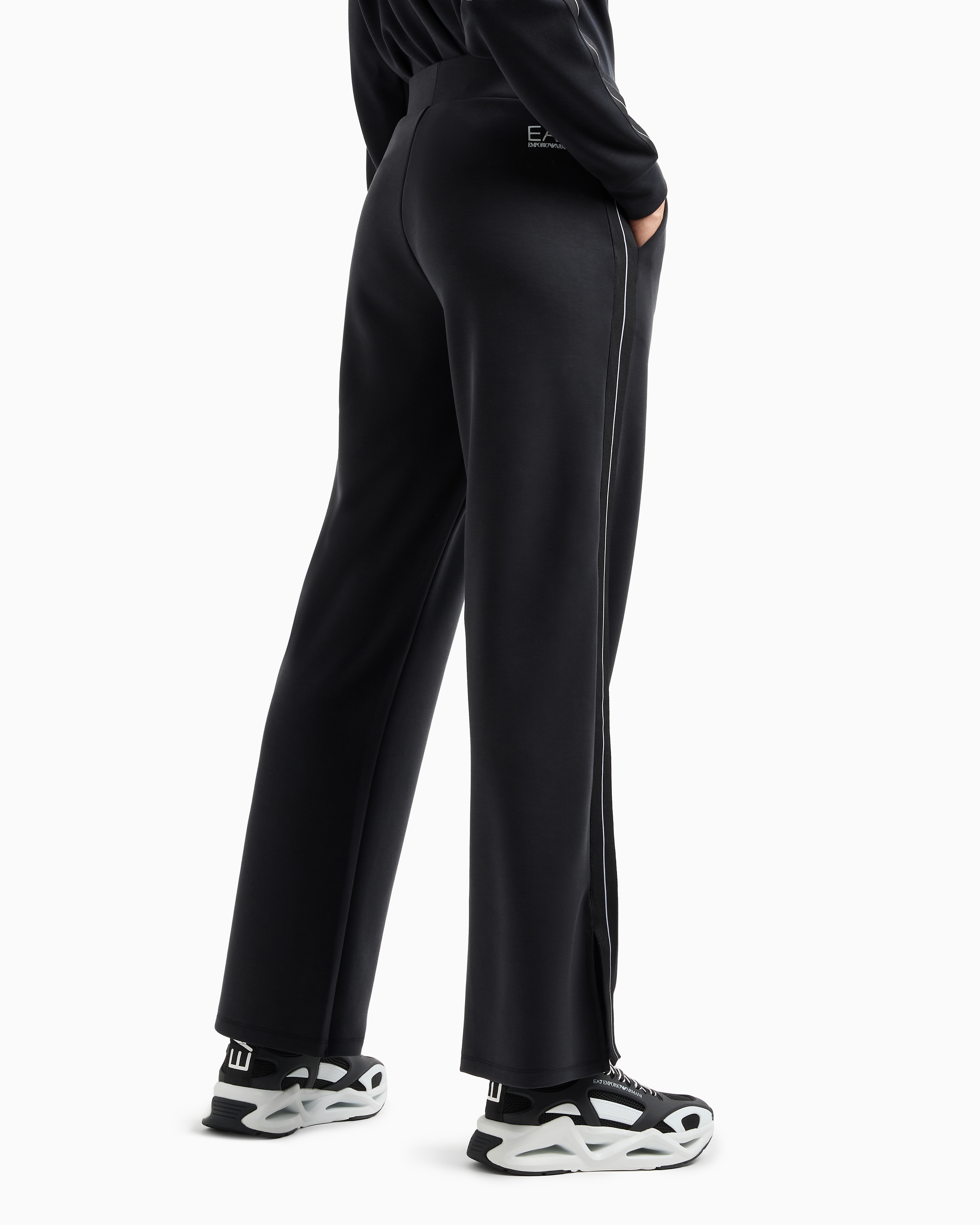 Ea7 Logo Series Stretch Modal-blend Wide Trousers In Black