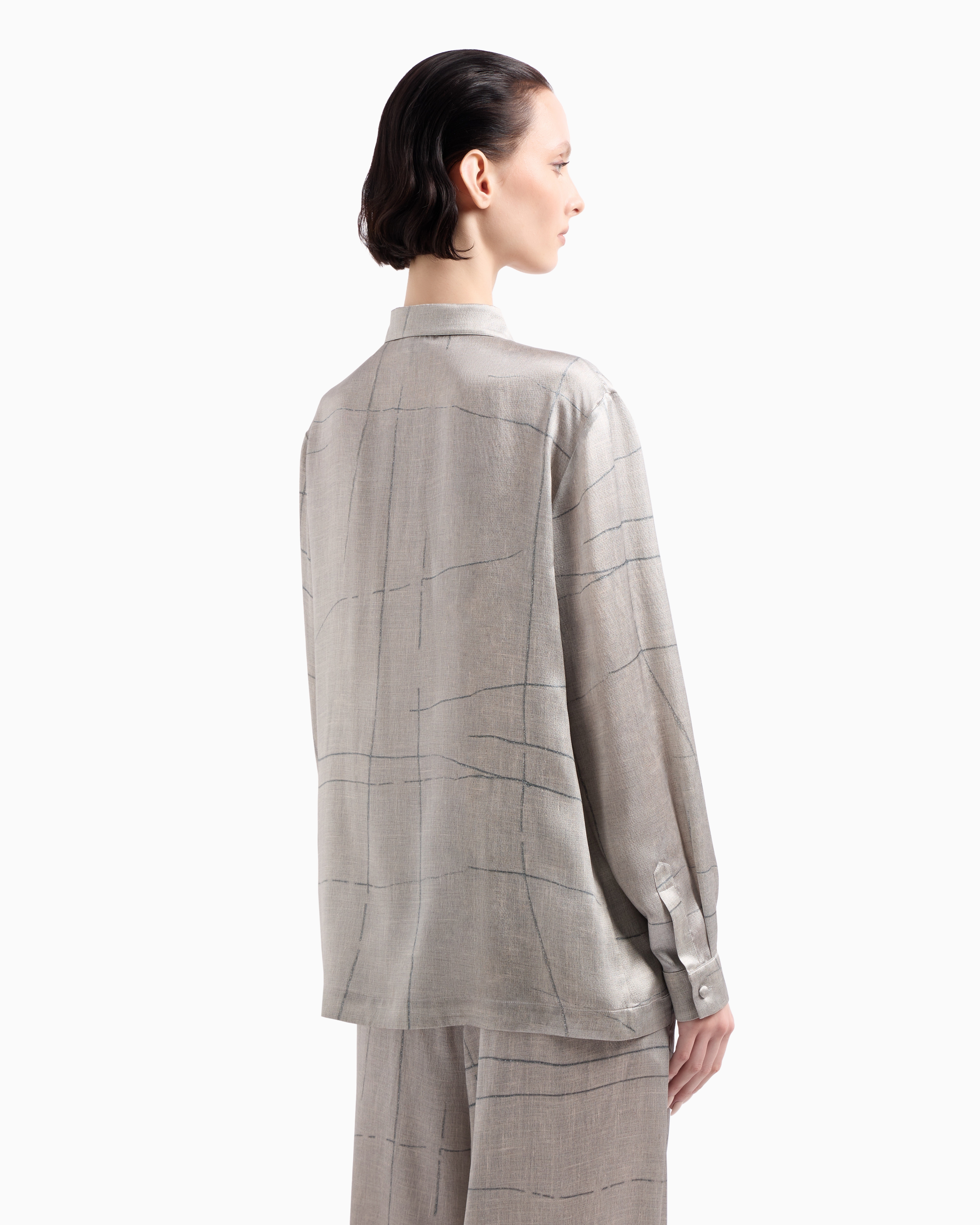 Giorgio Armani Printed Silk Satin Shirt In Grey