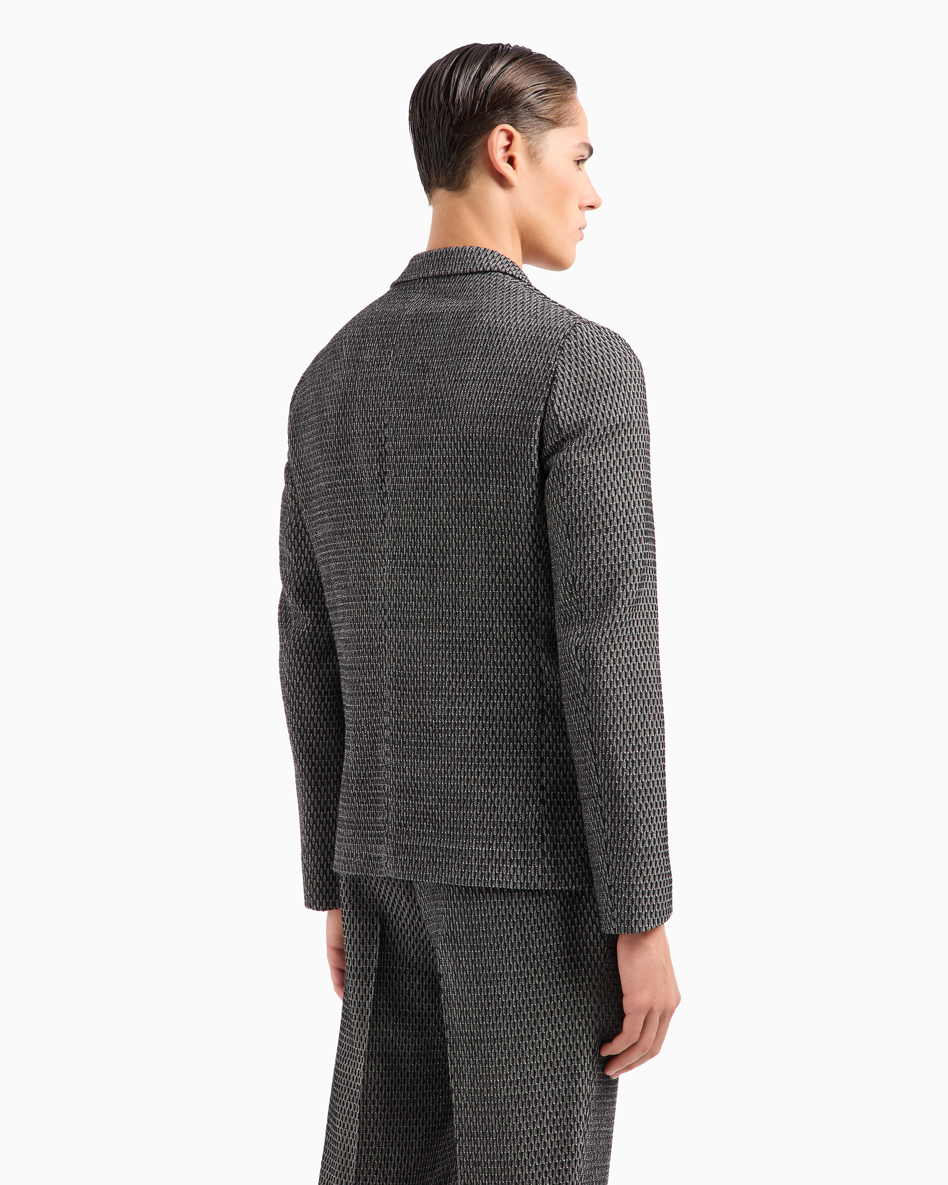 Emporio Armani Icon Armure Virgin Wool Single-breasted Jacket In Two-tone