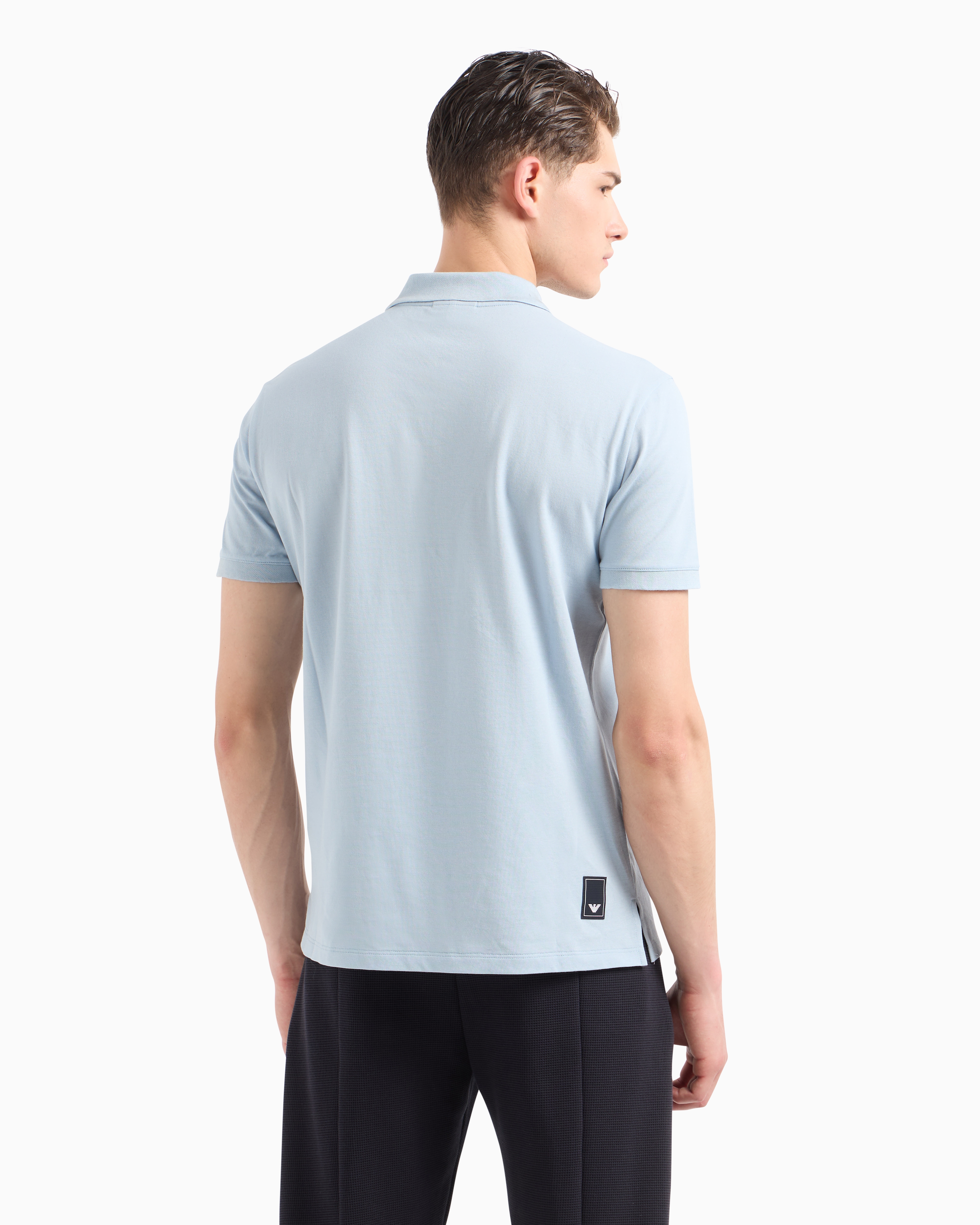 Emporio Armani Mens Acqua Brand-embroidered Regular-fit Stretch-cotton-piqué Polo Shirt In Hellblau