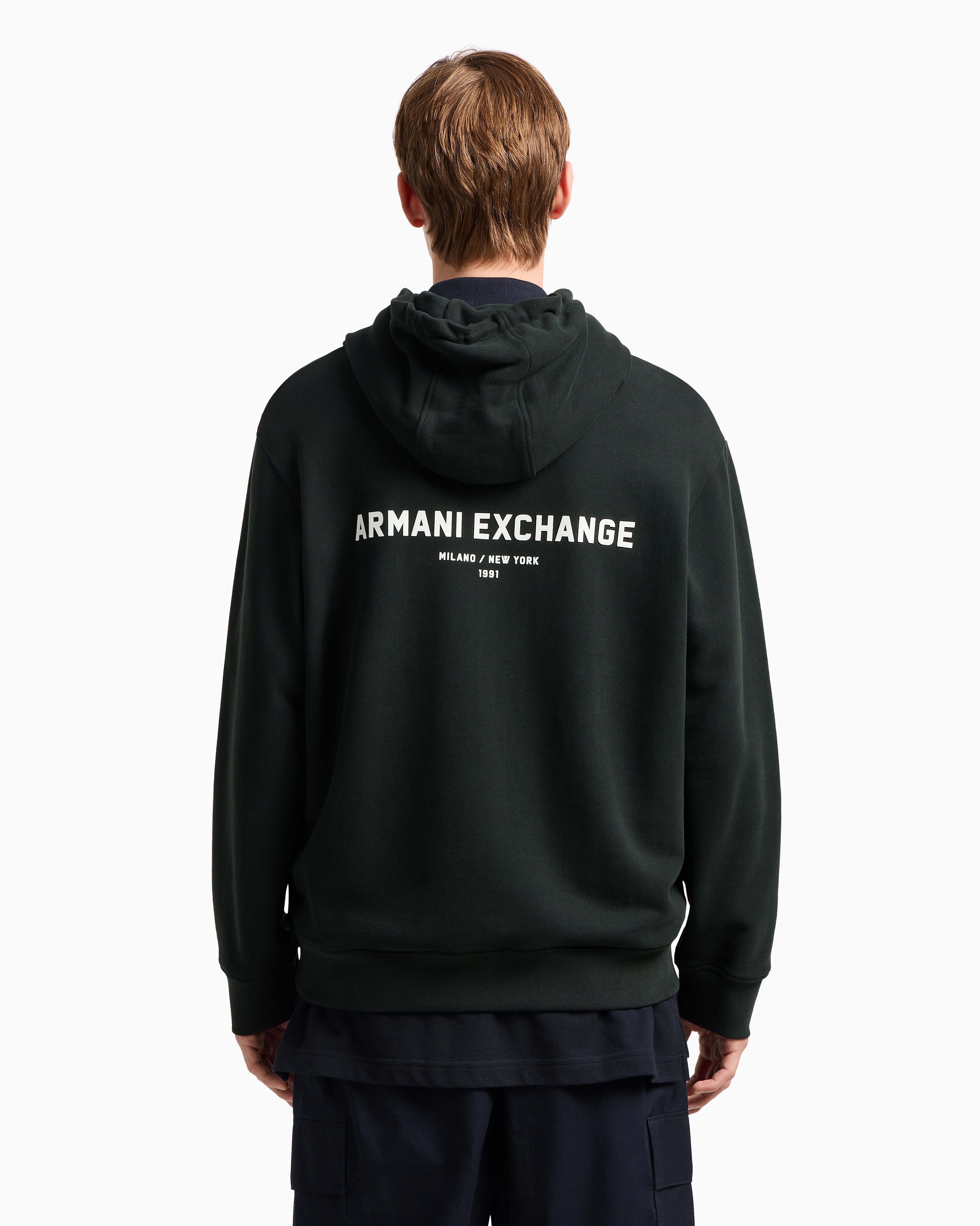 Armani Exchange - Zip-up hoodie with Milan/New York print on the back, Man, Green, Size: M