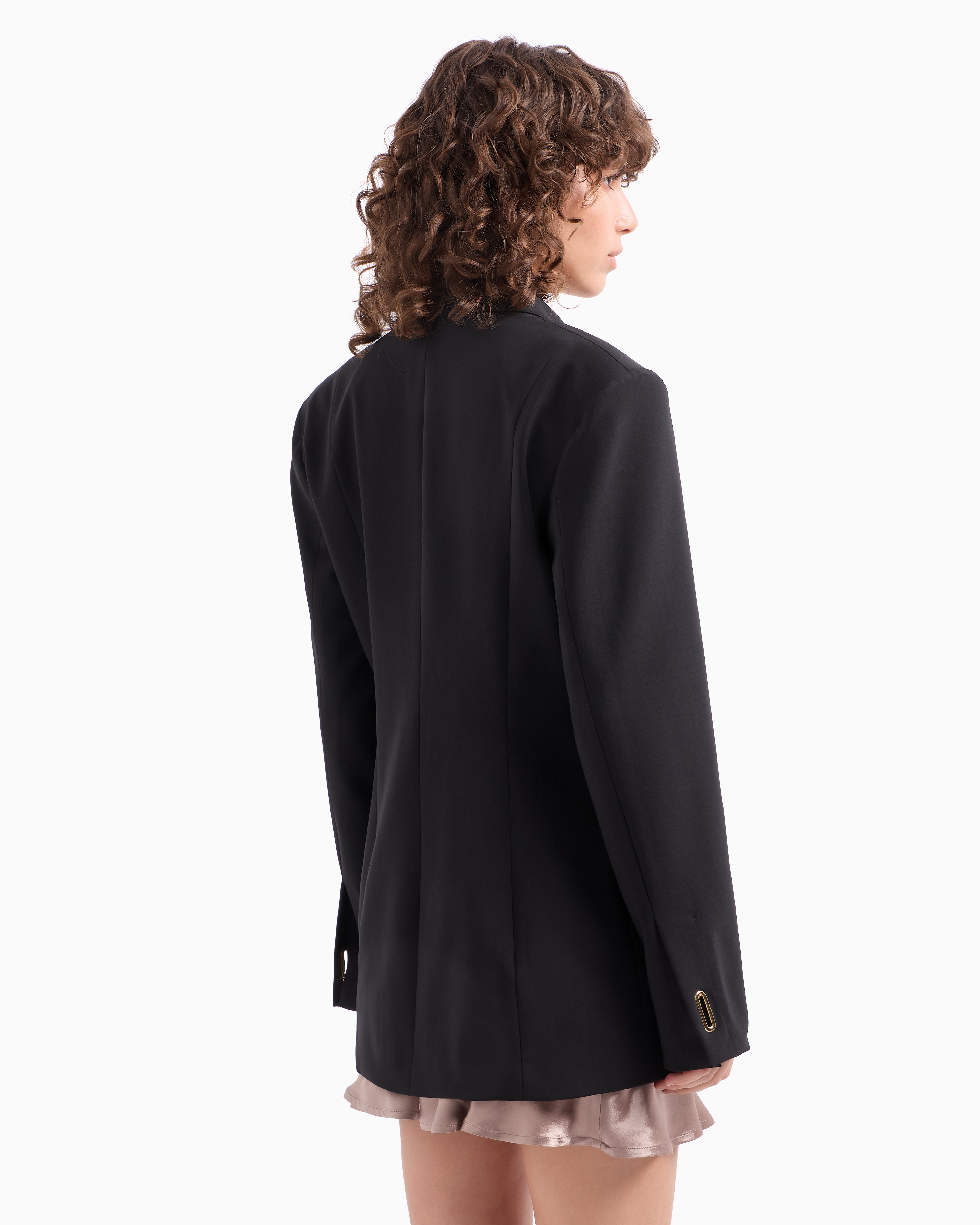 Emporio Armani Dawn To Dusk Single-breasted Stretch Wool Canvas Blazer In Black