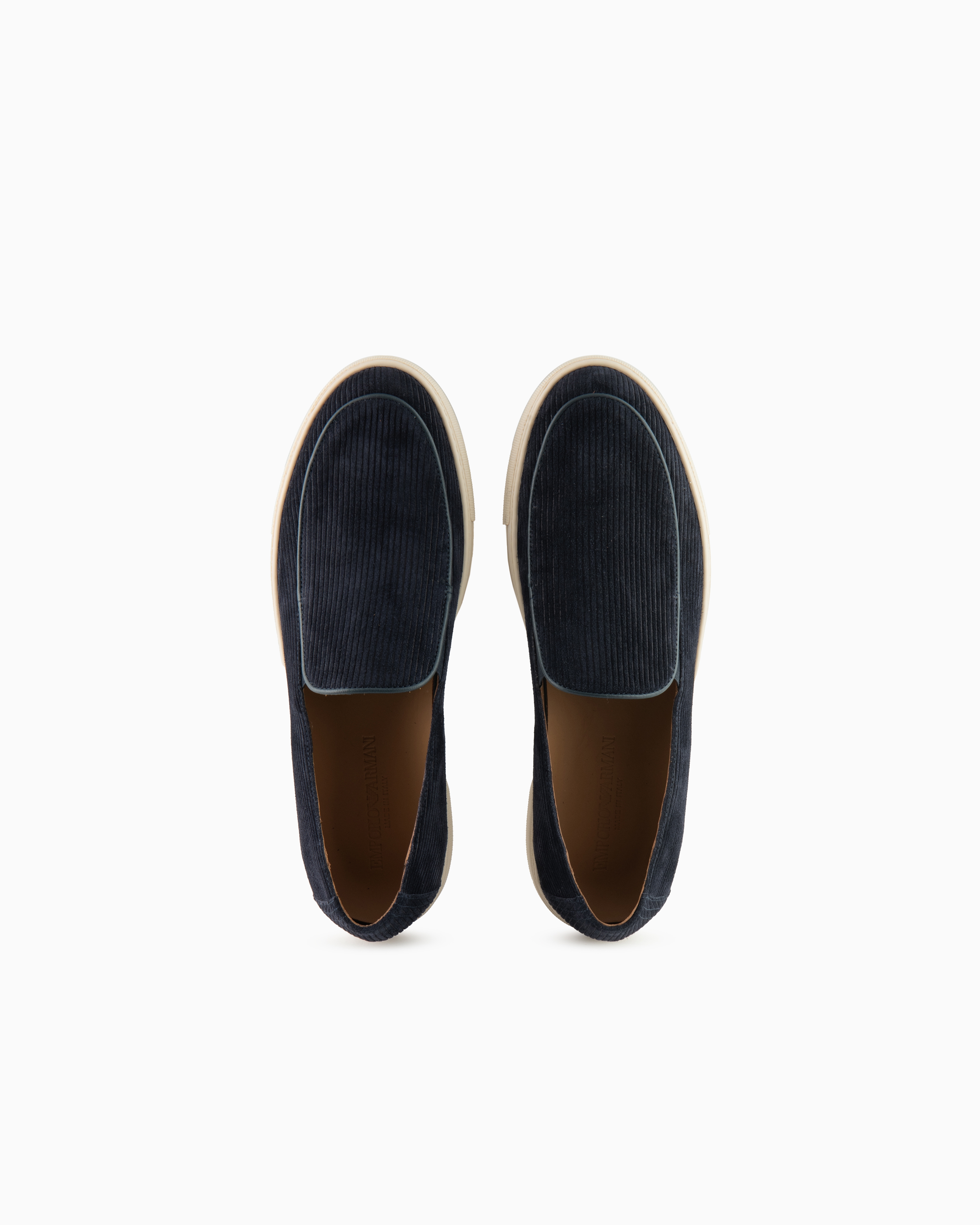 Shop Emporio Armani Multi-striped Suede Slip-ons In Navy Blue