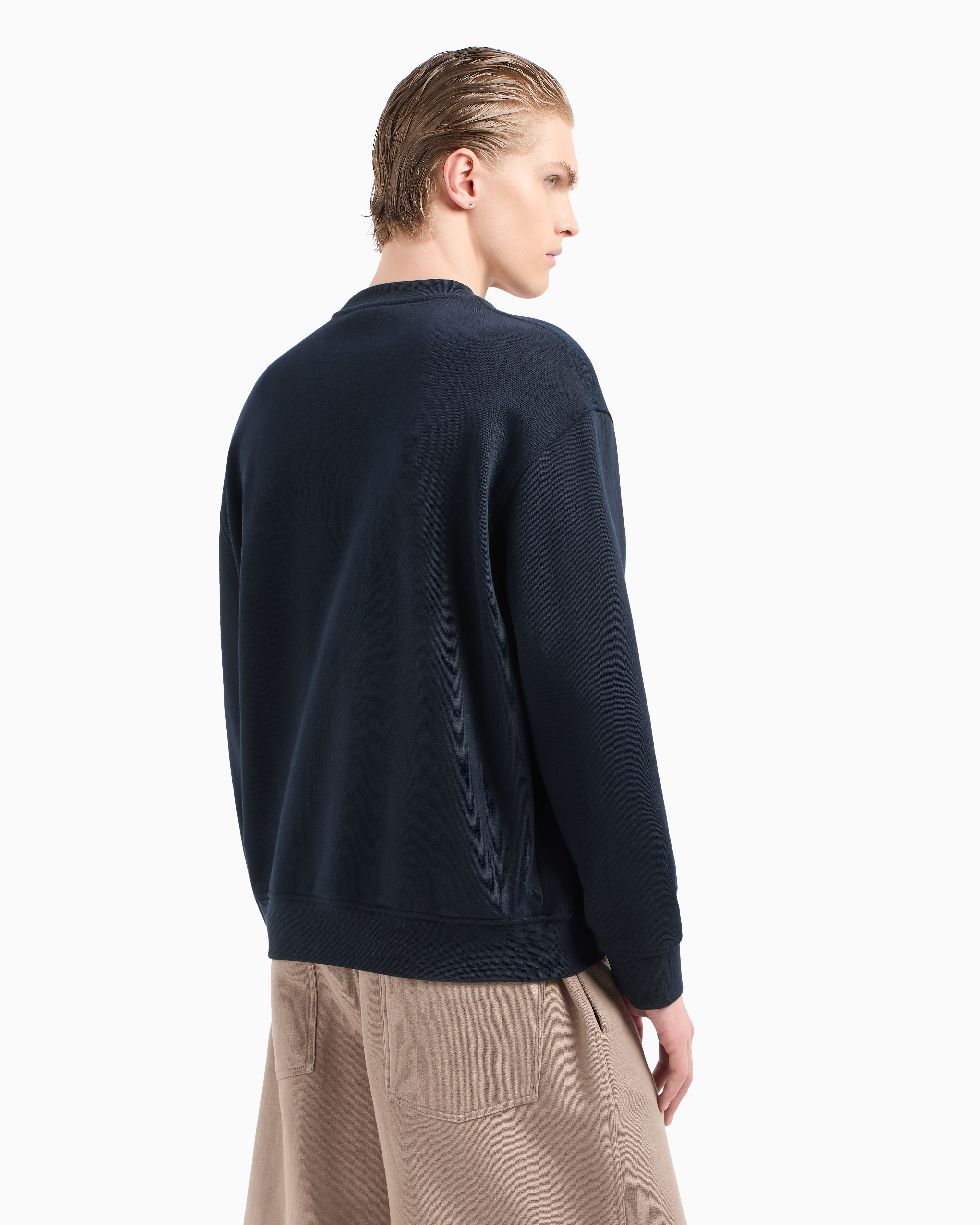 Emporio Armani French Terry Jersey Sweatshirt With Padded Pocket And Logo Patch In Navy_blue