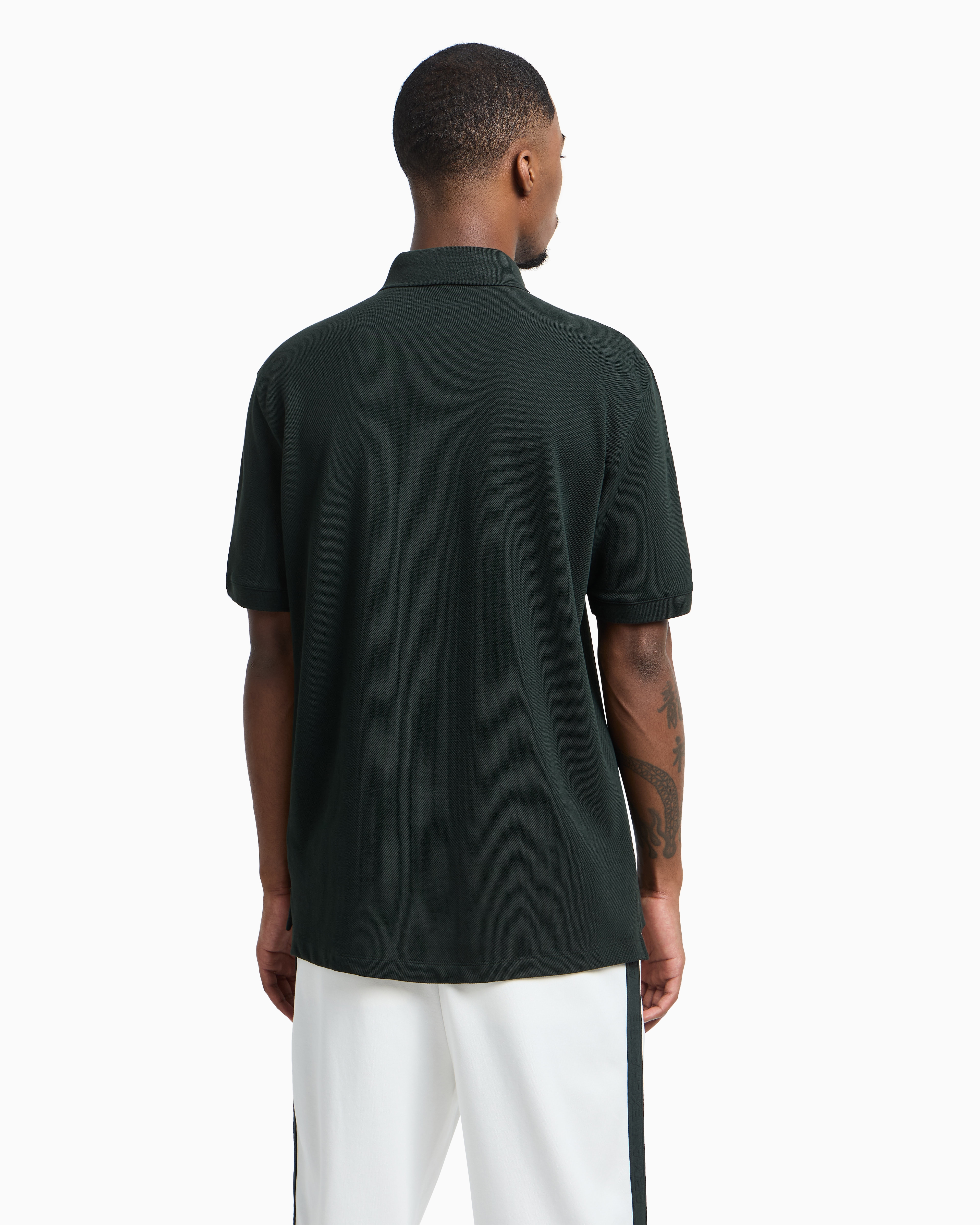 Armani Exchange Regular Fit Piquet Polo With Shoulder Bands In Green