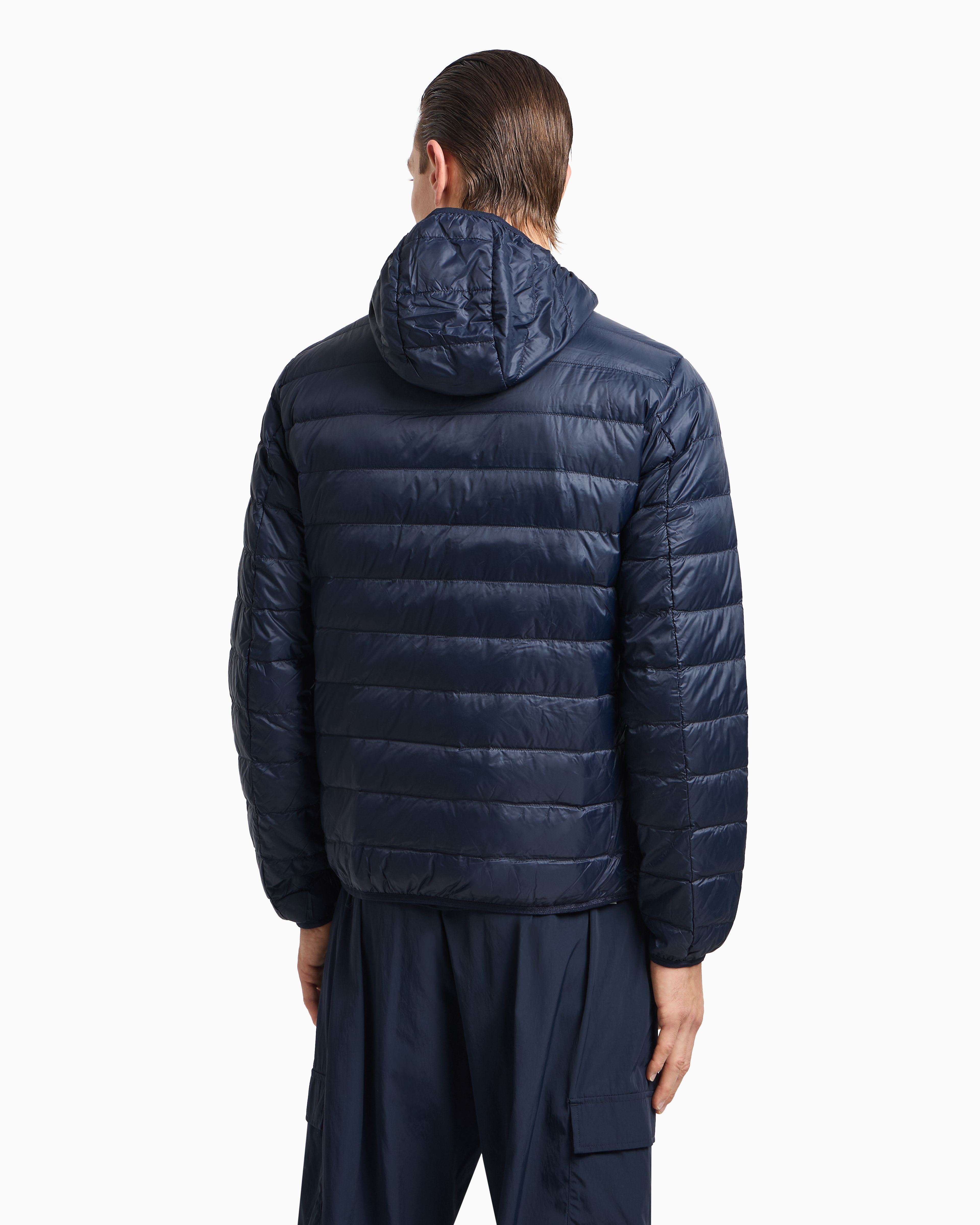 Ea7 Emporio Armani Hooded Ultra-light Down Jacket In Blue