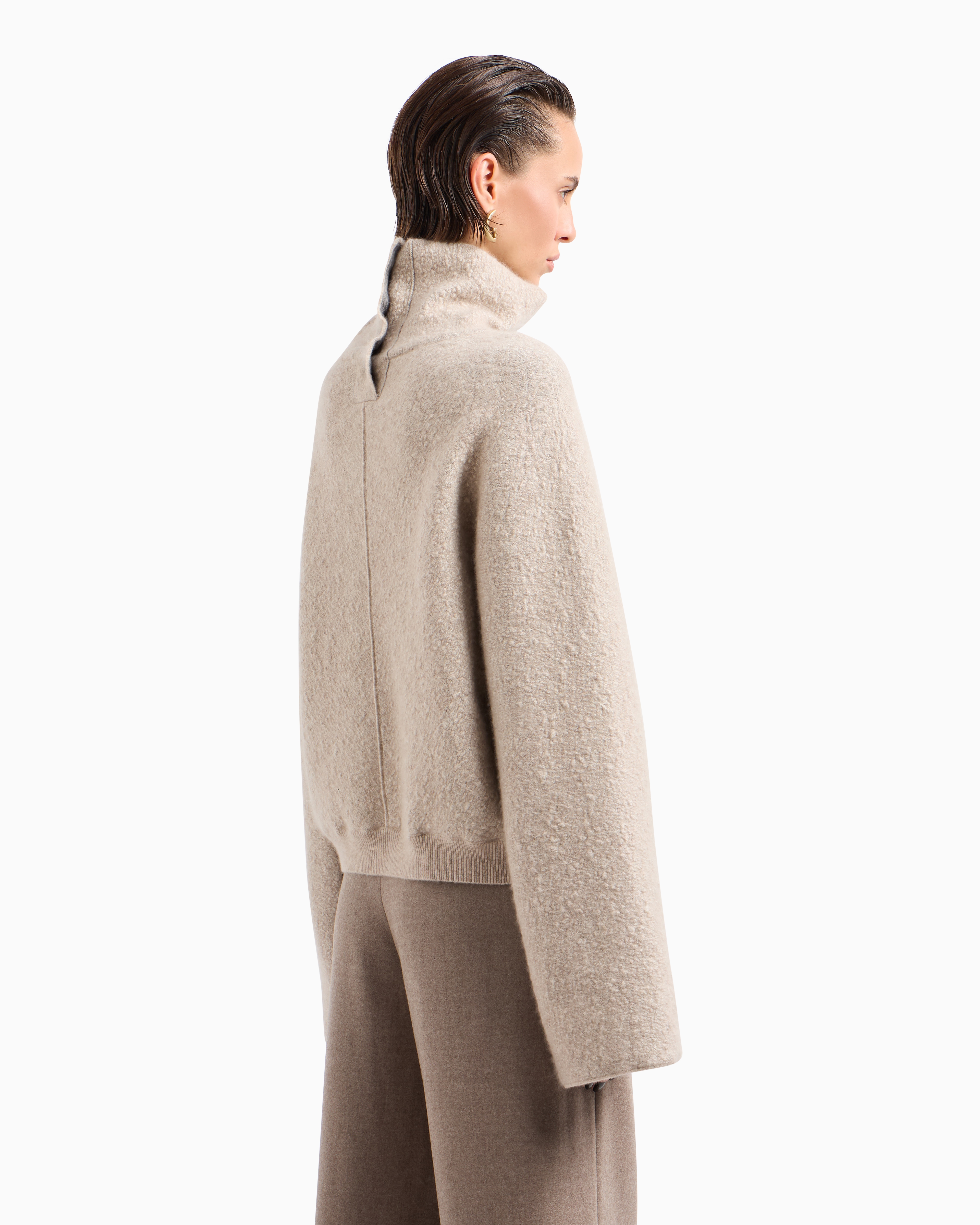 Giorgio Armani Viscose, Cashmere And Silk Mock-neck Jumper In Beige