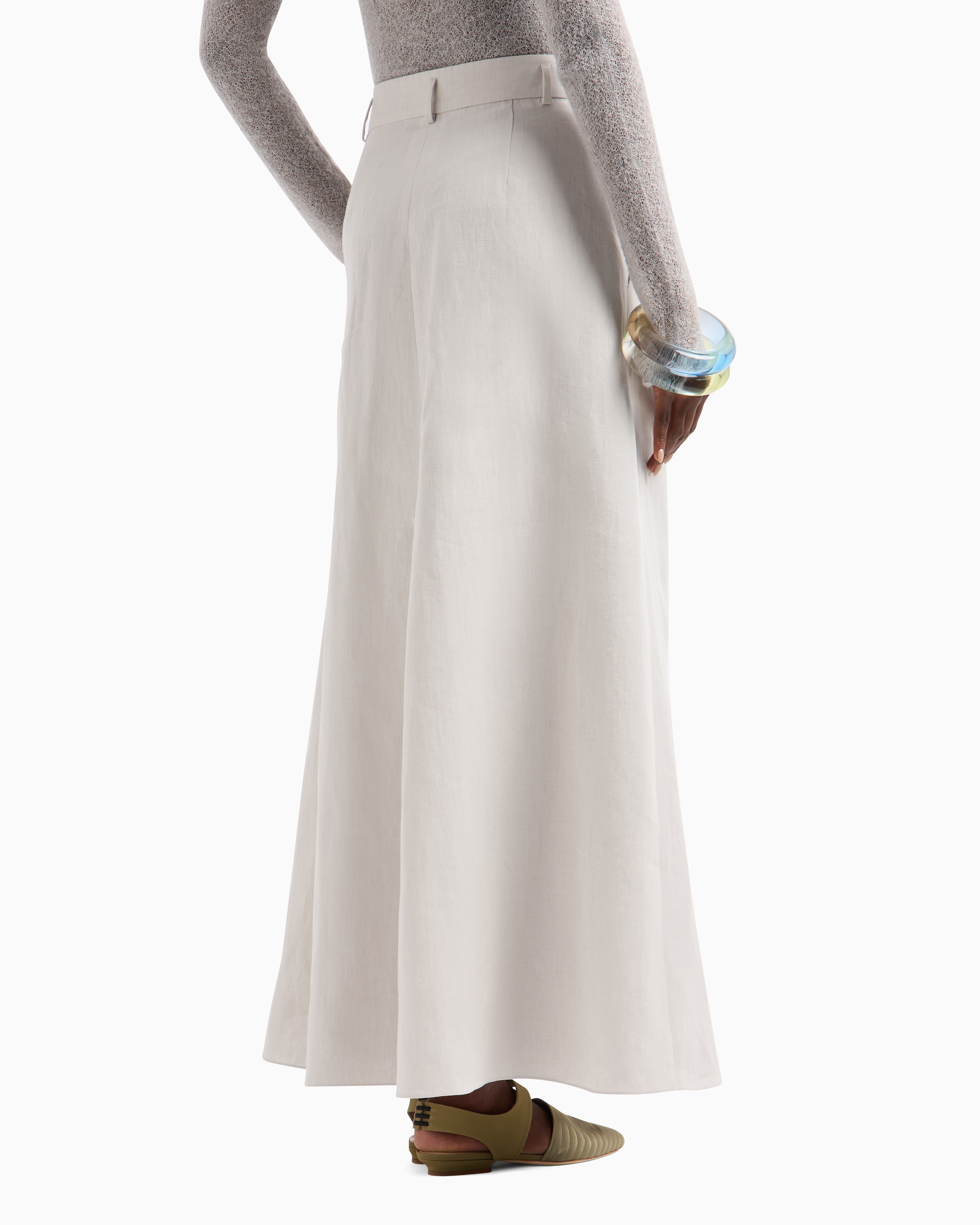 Giorgio Armani Long Linen Skirt With Pleats In White