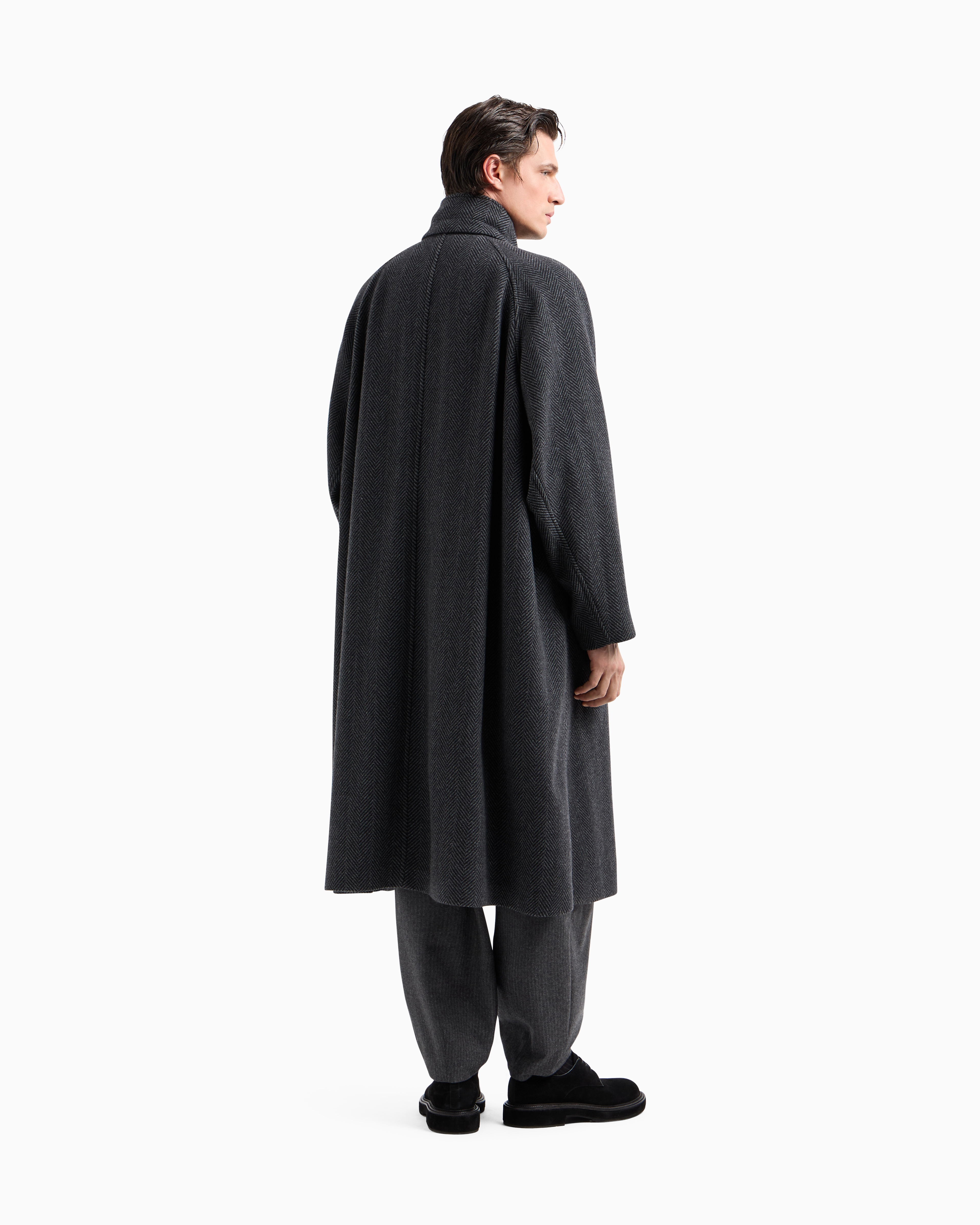 GIORGIO ARMANI LONG COAT IN CHEVRON JACQUARD CASHMERE-BLEND CLOTH