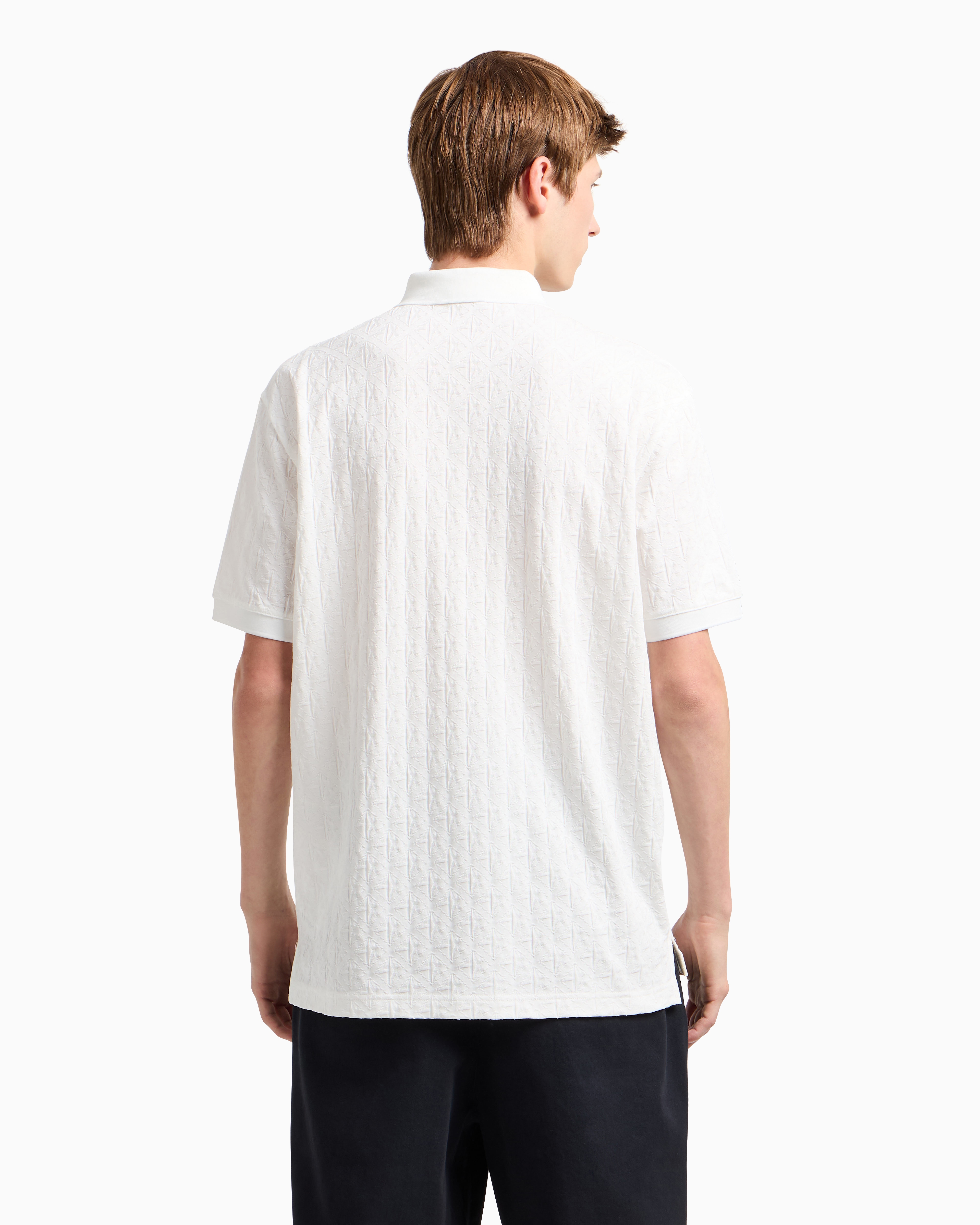 Armani Exchange Regular Fit Polo Shirt With Tone-on-tone Allover Logo In White