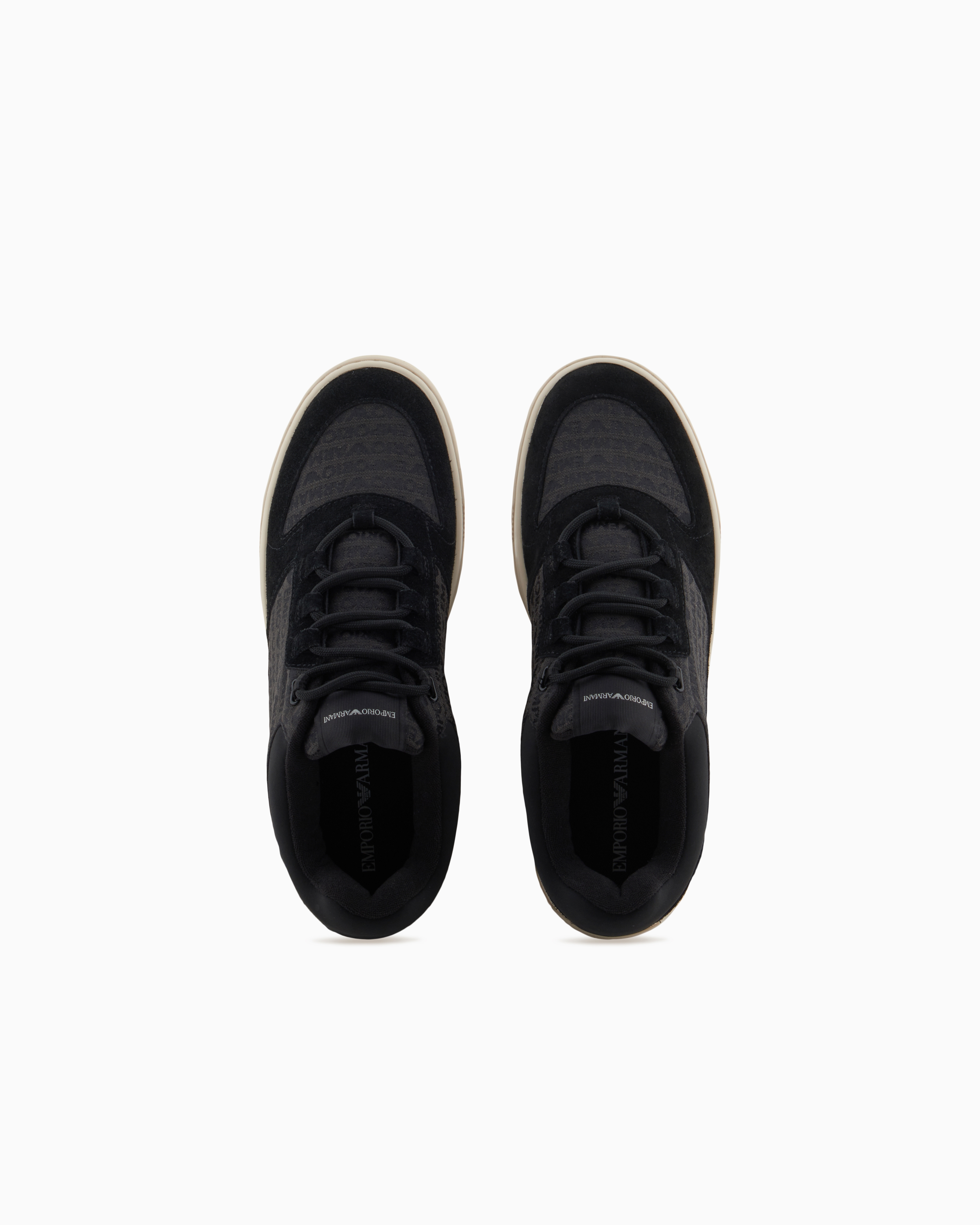 Emporio Armani Sneakers In Suede And Jacquard With Logo Lettering In Black