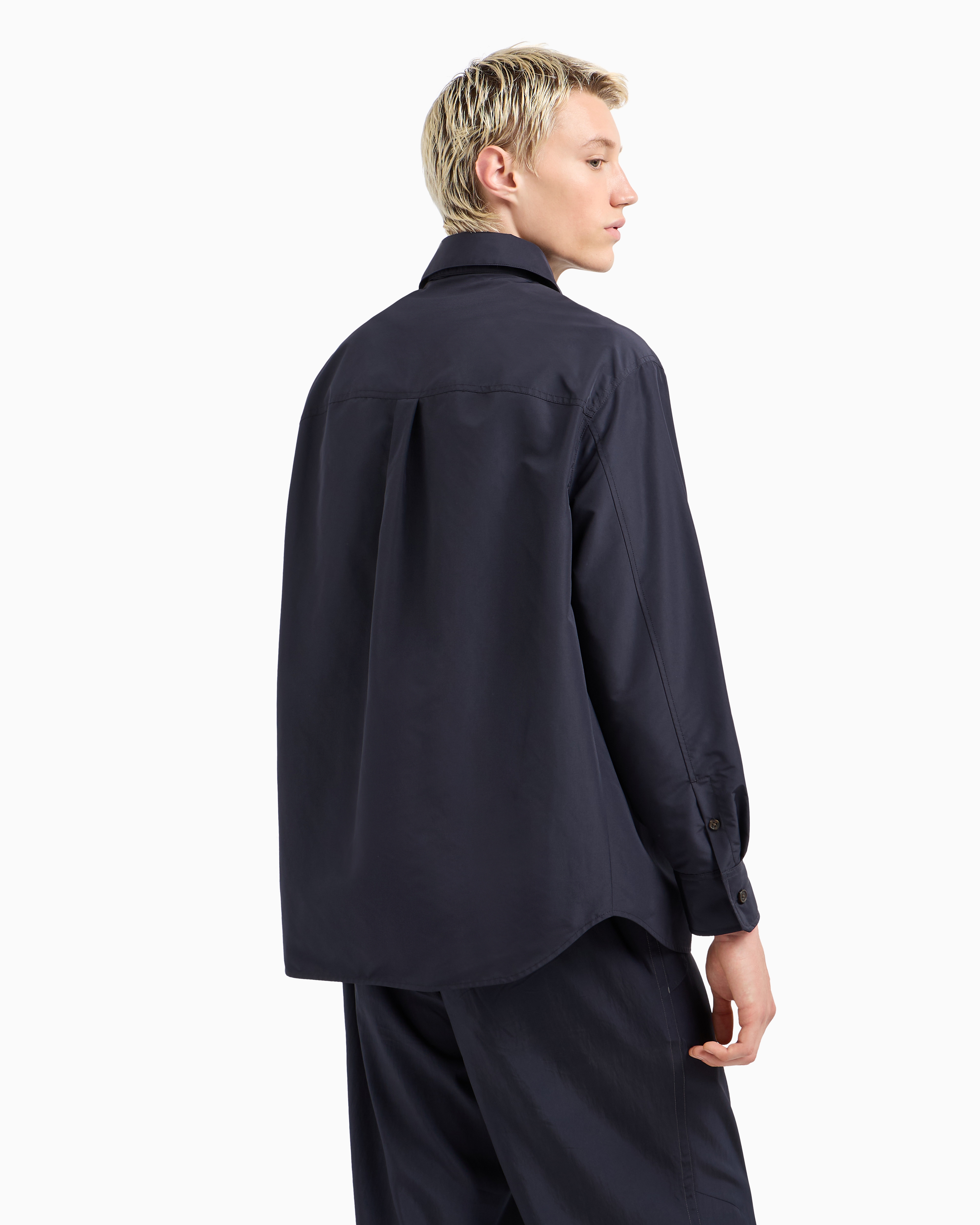 Emporio Armani Nylon Shirt Jacket With Patch Pocket And Logo Patch In Navy_blue