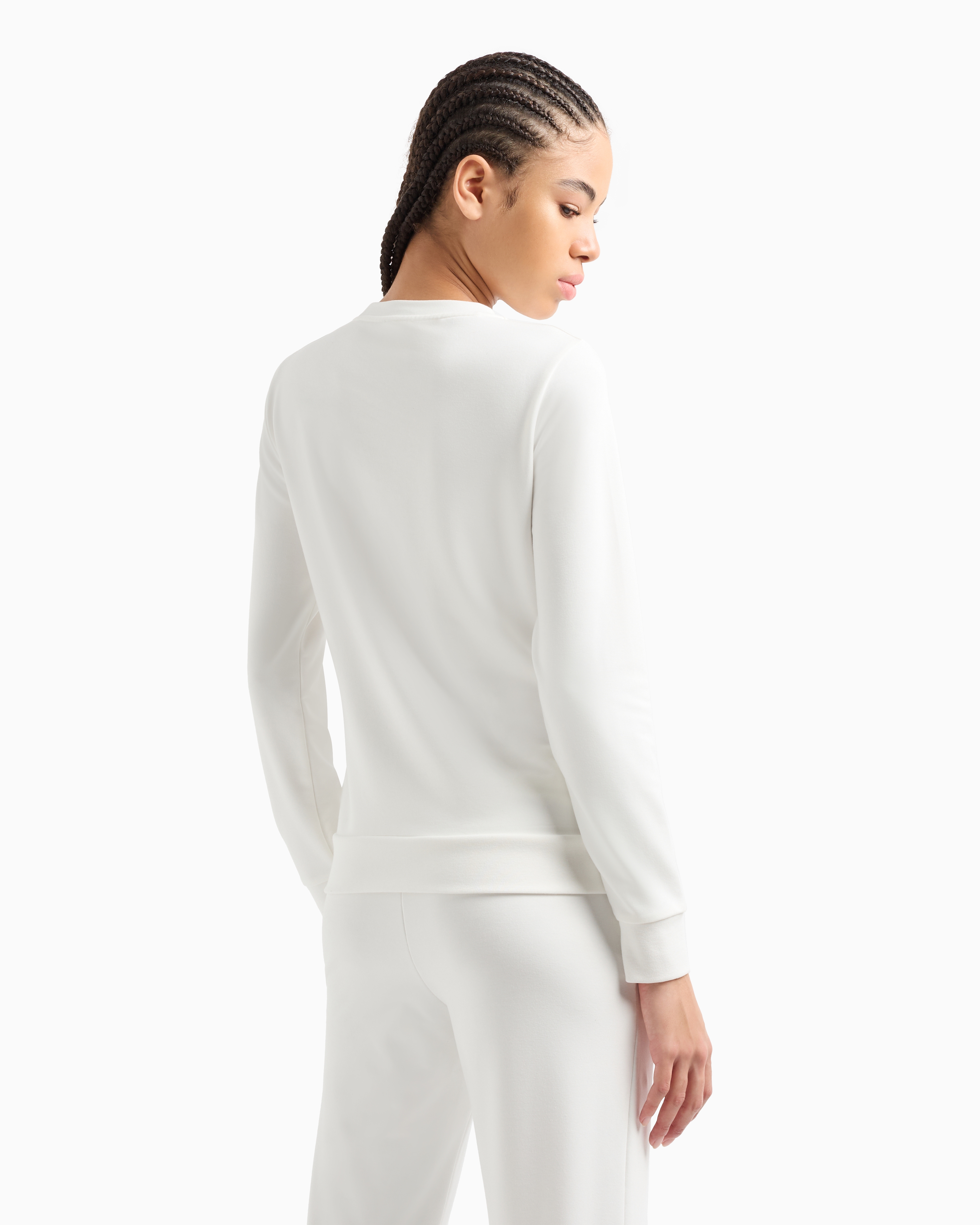 Ea7 Evolution Stretch Viscose-blend Crew-neck Sweatshirt In White