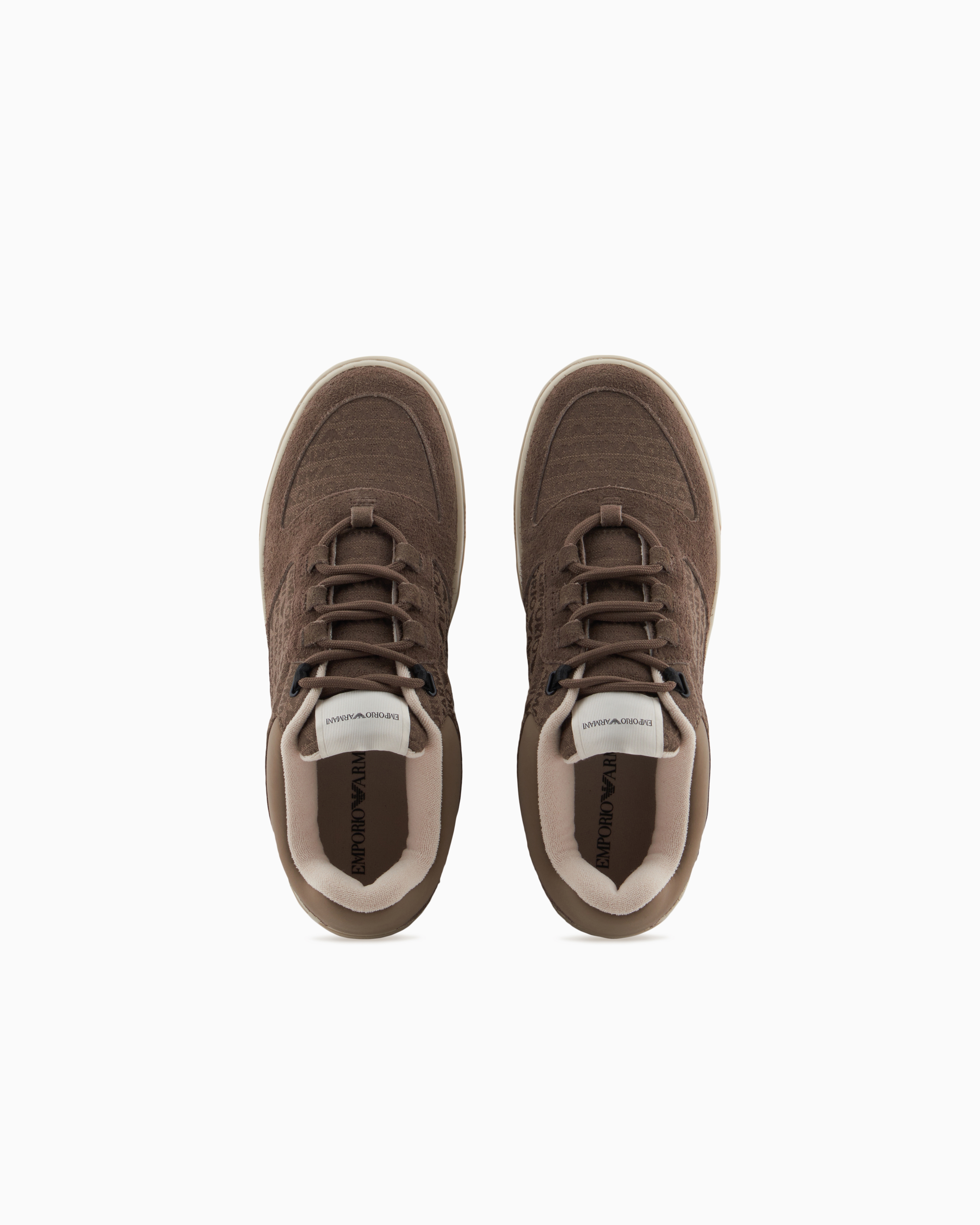 Emporio Armani Suede Leather Sneakers In Braun
