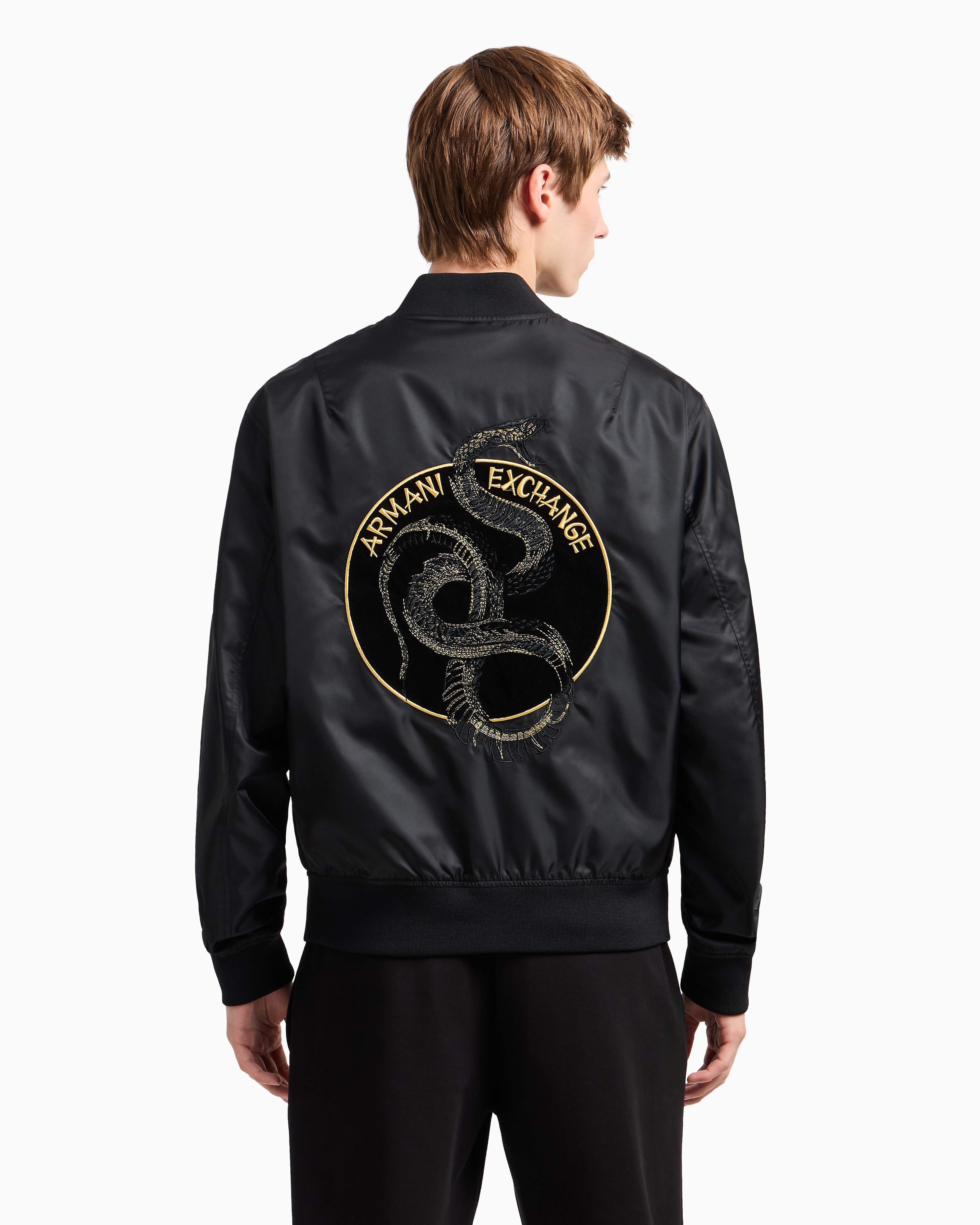 Armani Exchange Lunar New Year Reversible Satin Bomber In Black