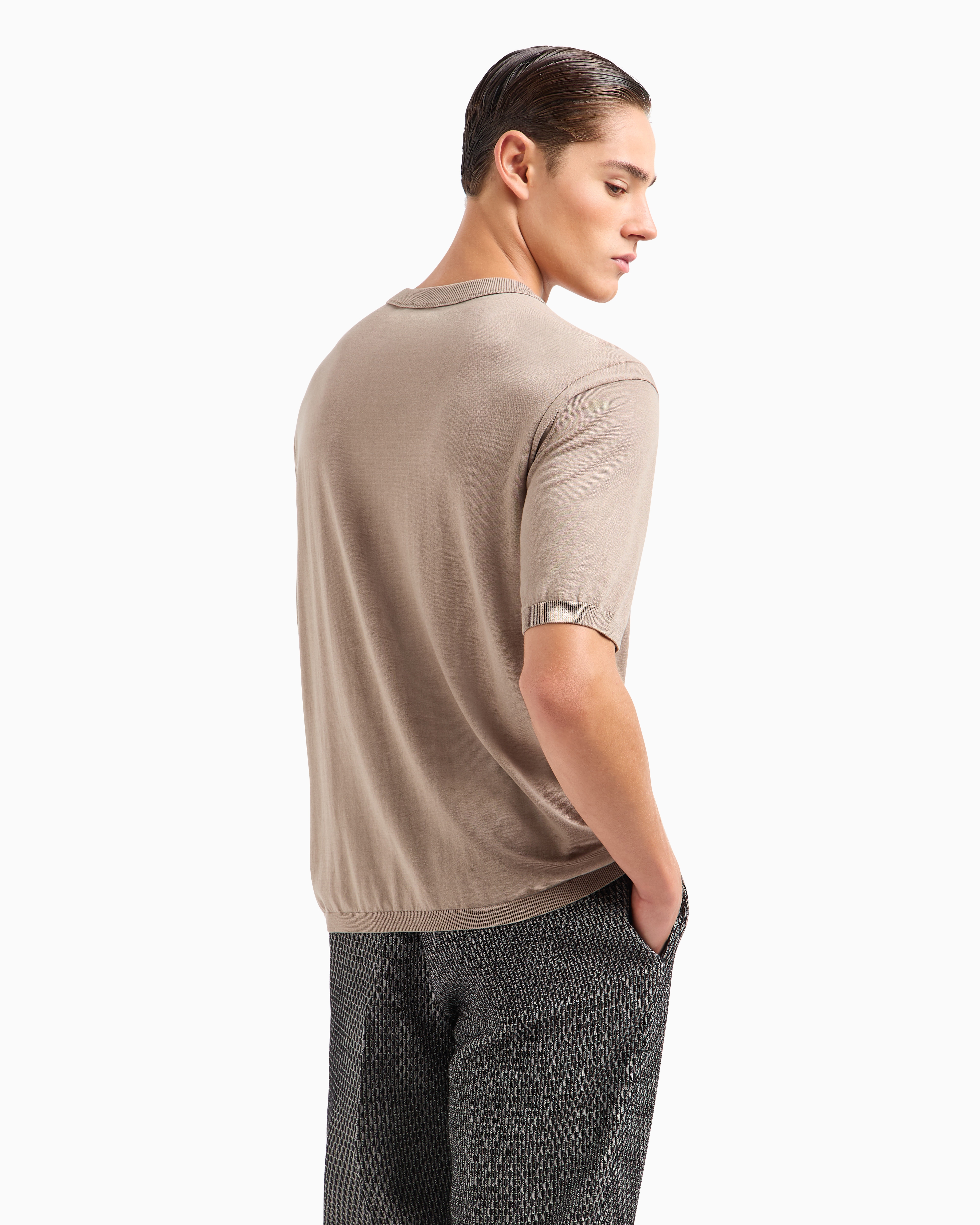 Emporio Armani Asv Lyocell-blend Plain-knit Jumper In Beige