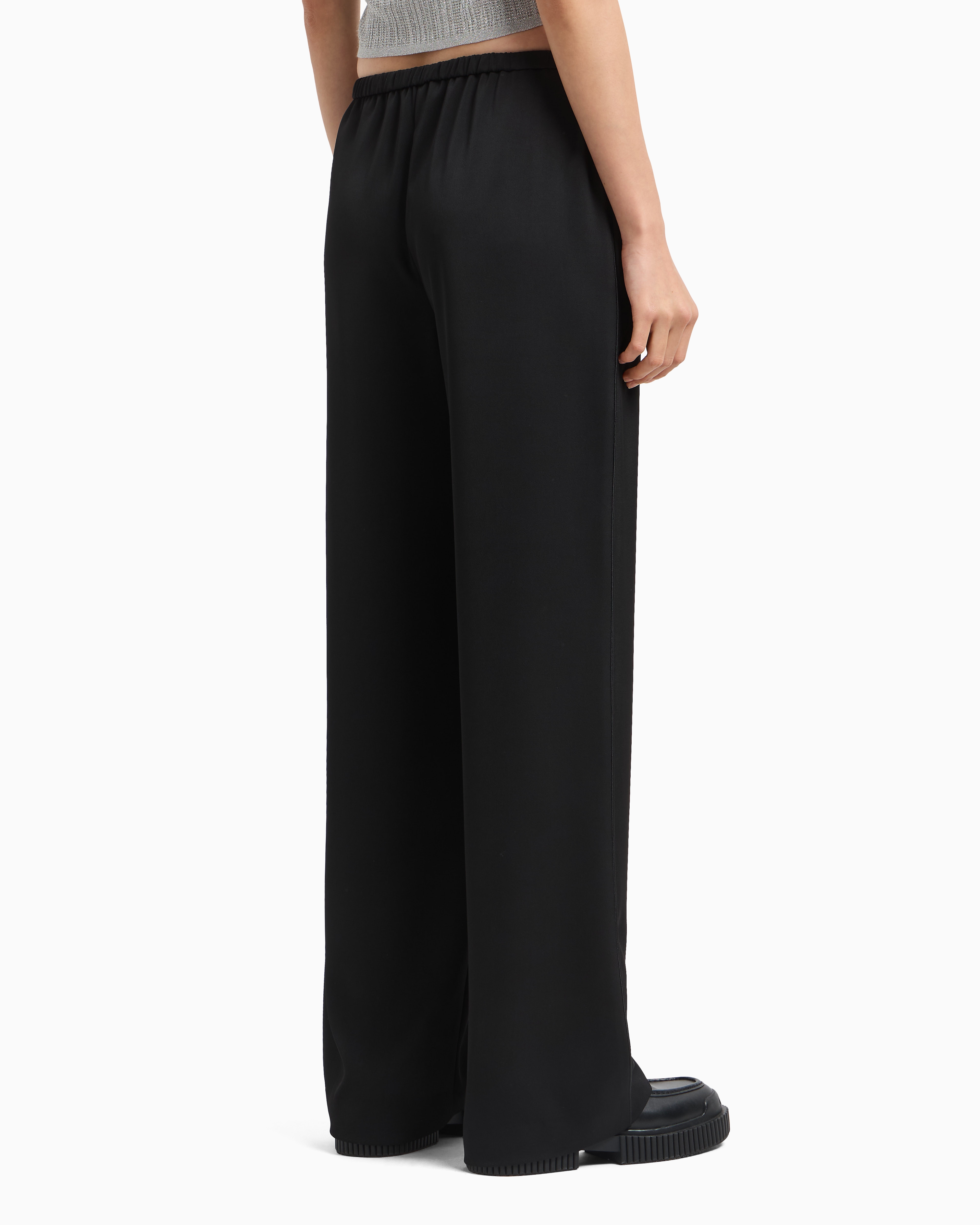 Armani Exchange - Palazzo trousers in matte satin fabric, Woman, Black, Size: 4