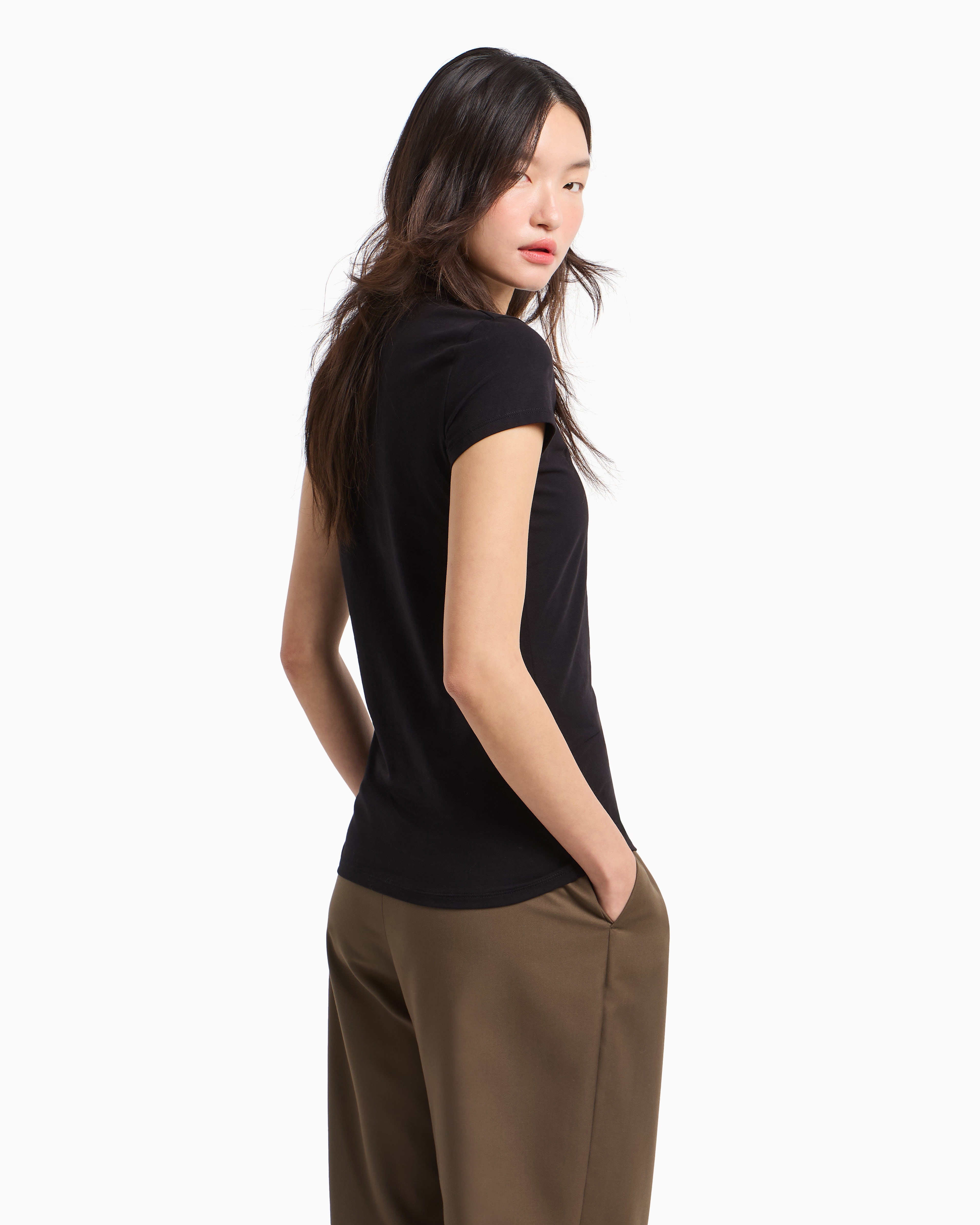 Armani Exchange - Slim fit T-shirt ASV jersey, Woman, Black, Size: