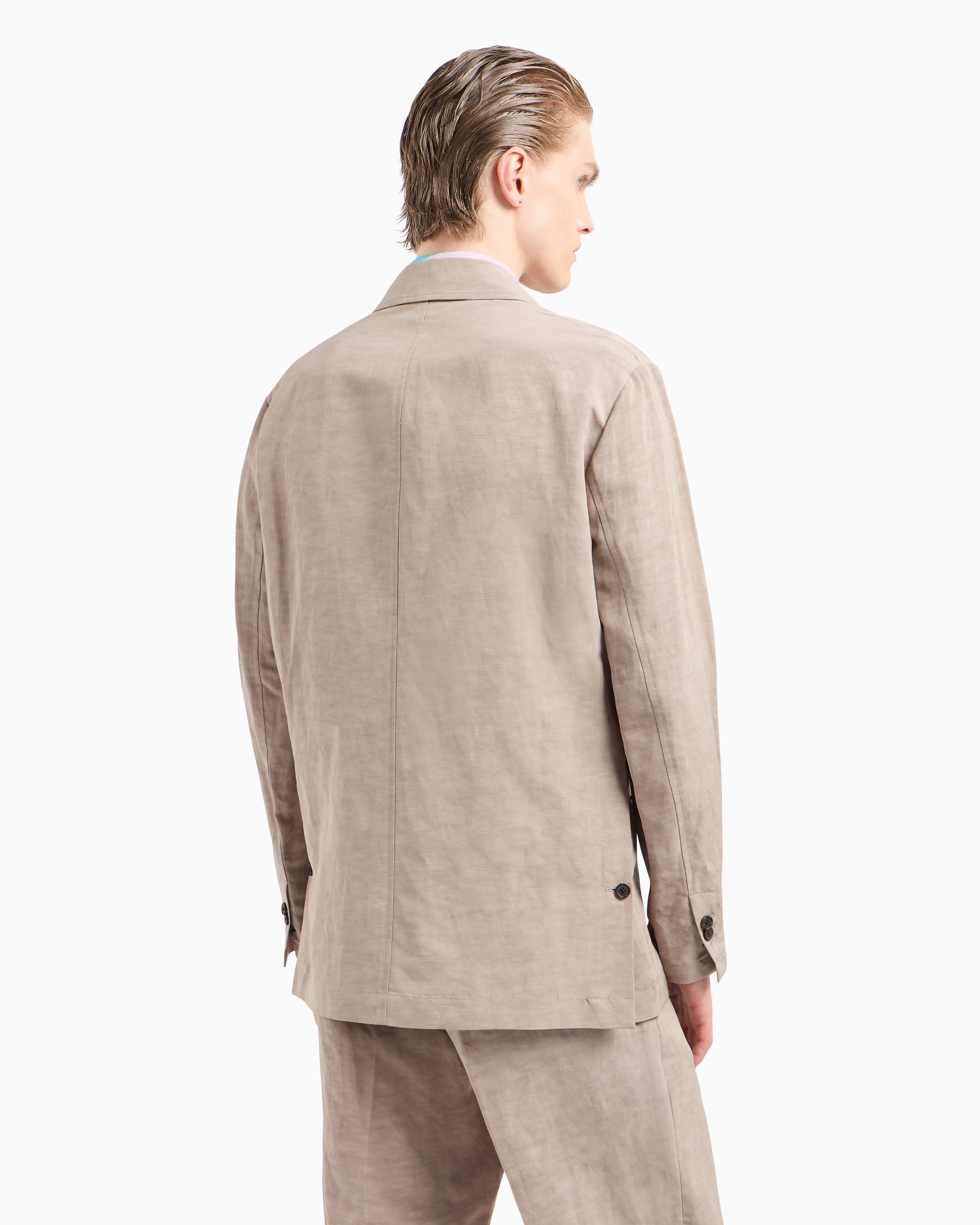 Emporio Armani Single-breasted Linen-blend Blazer In Beige