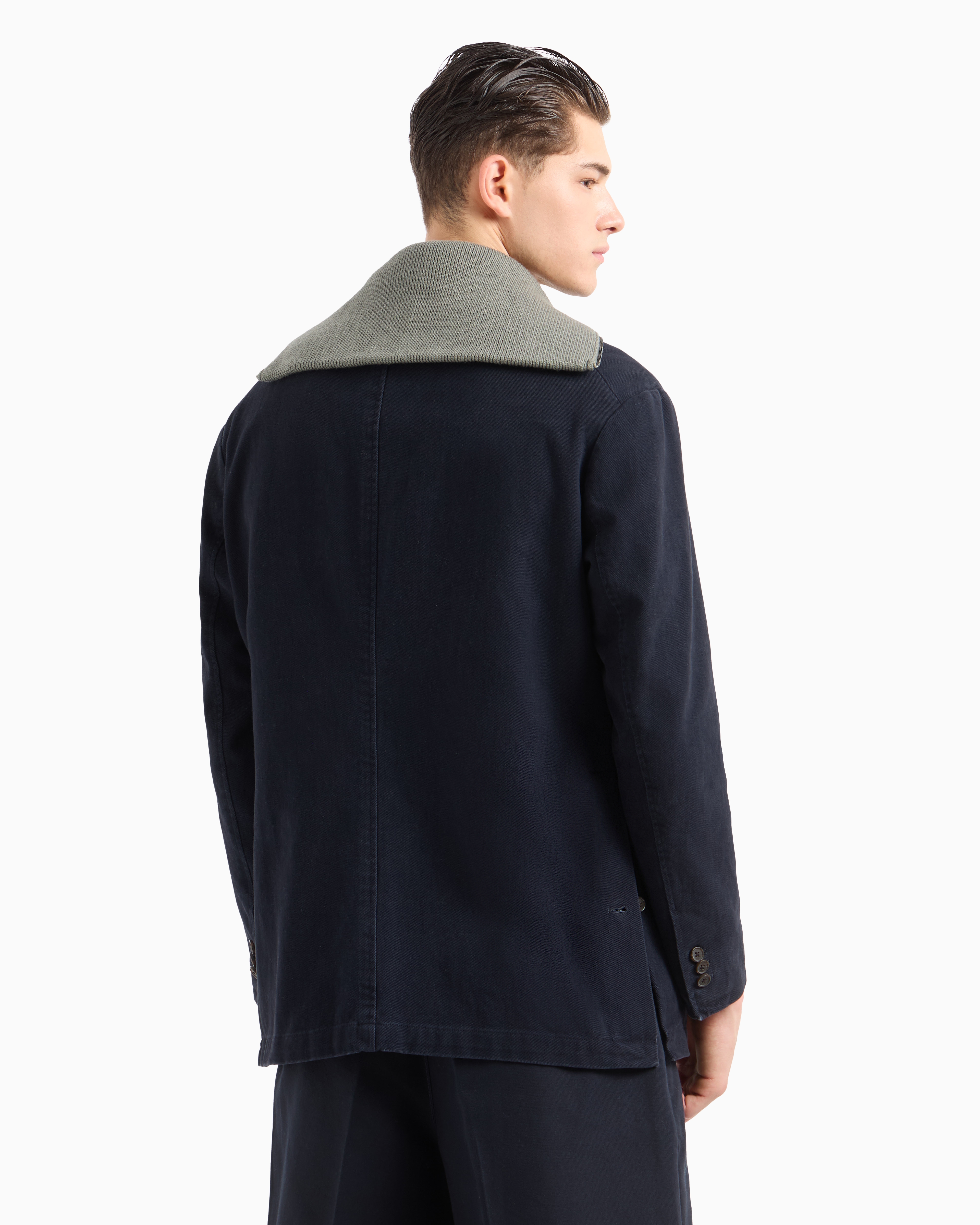 Emporio Armani Double-breasted Blazer In A Twill Bull Fabric In Marineblau
