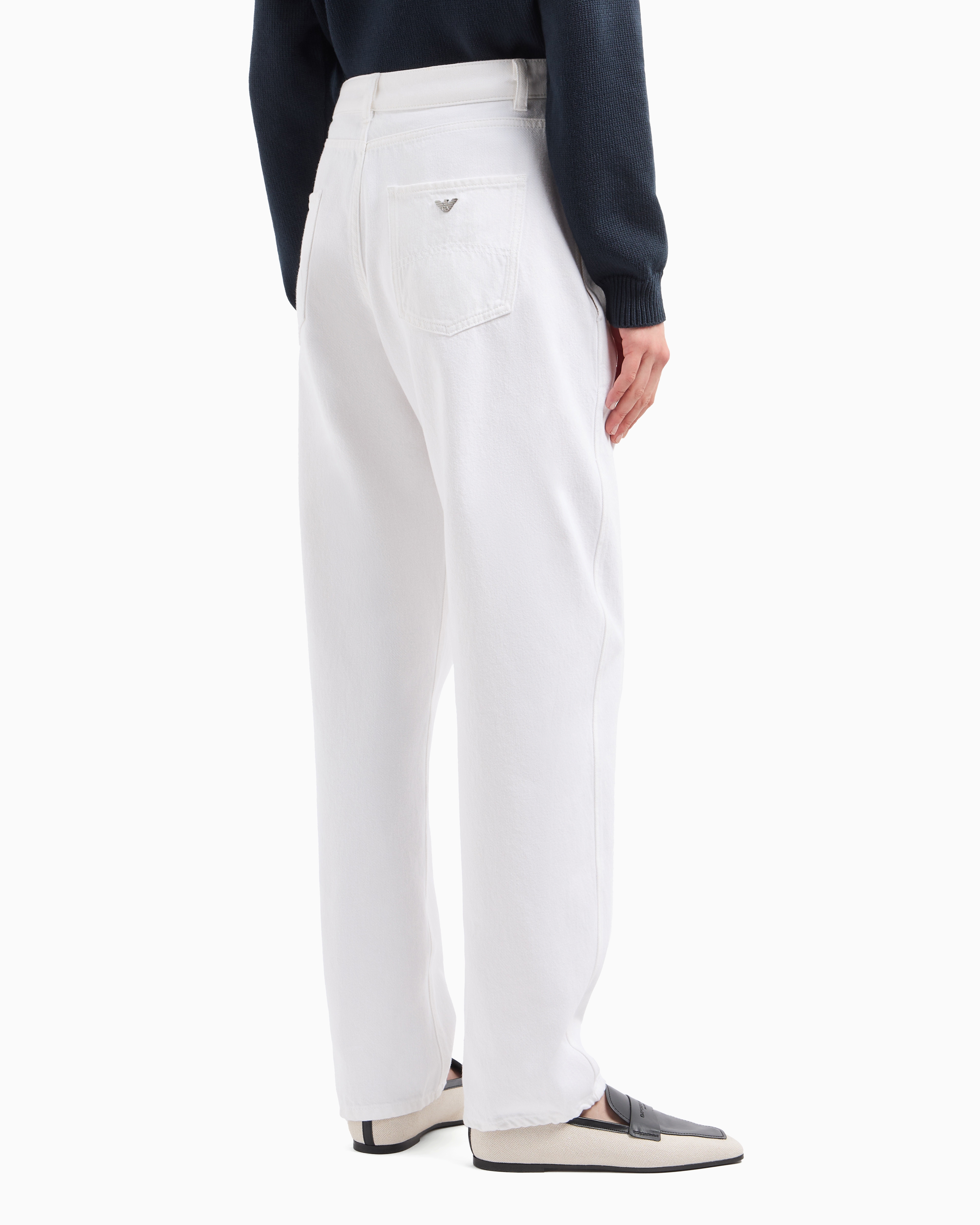 Emporio Armani J4h Icon Oval-leg Jeans In Garment-dyed Drill In White