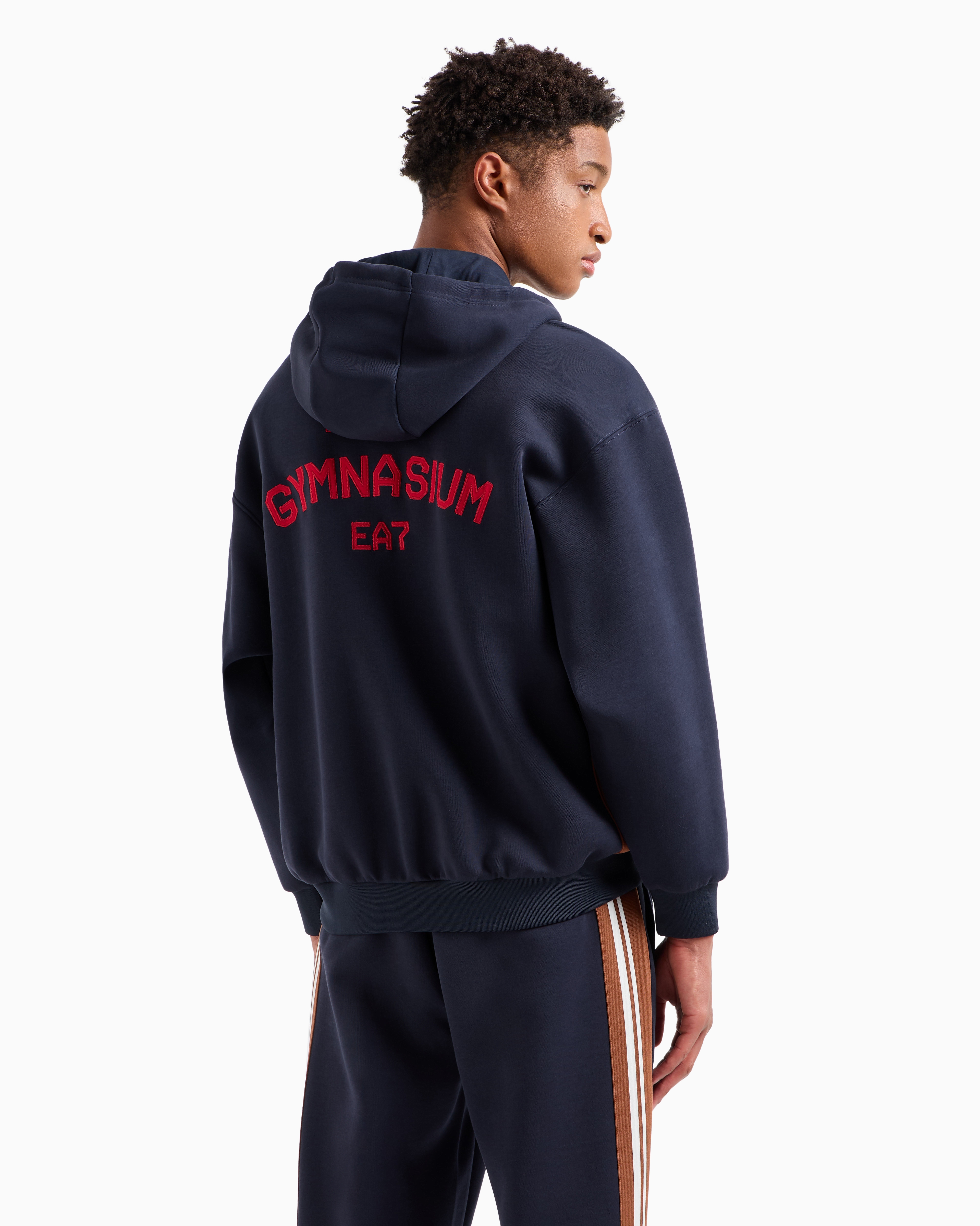 Ea7 Club House Stretch-cotton Interlock Zip-up Sweatshirt In Navy Blue