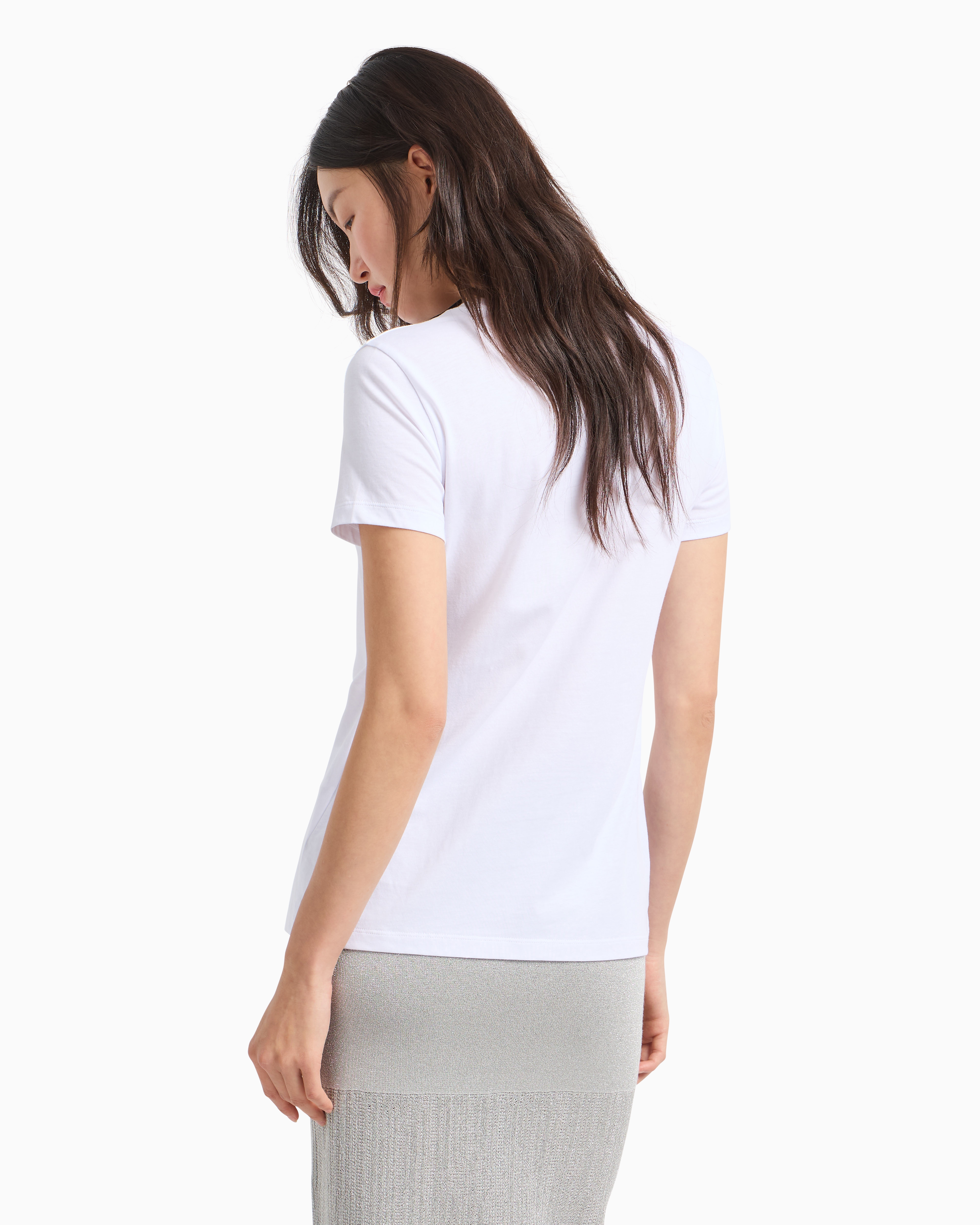 Armani Exchange - Regular fit T-shirt with ASV glitter logo, Woman, White, Size: