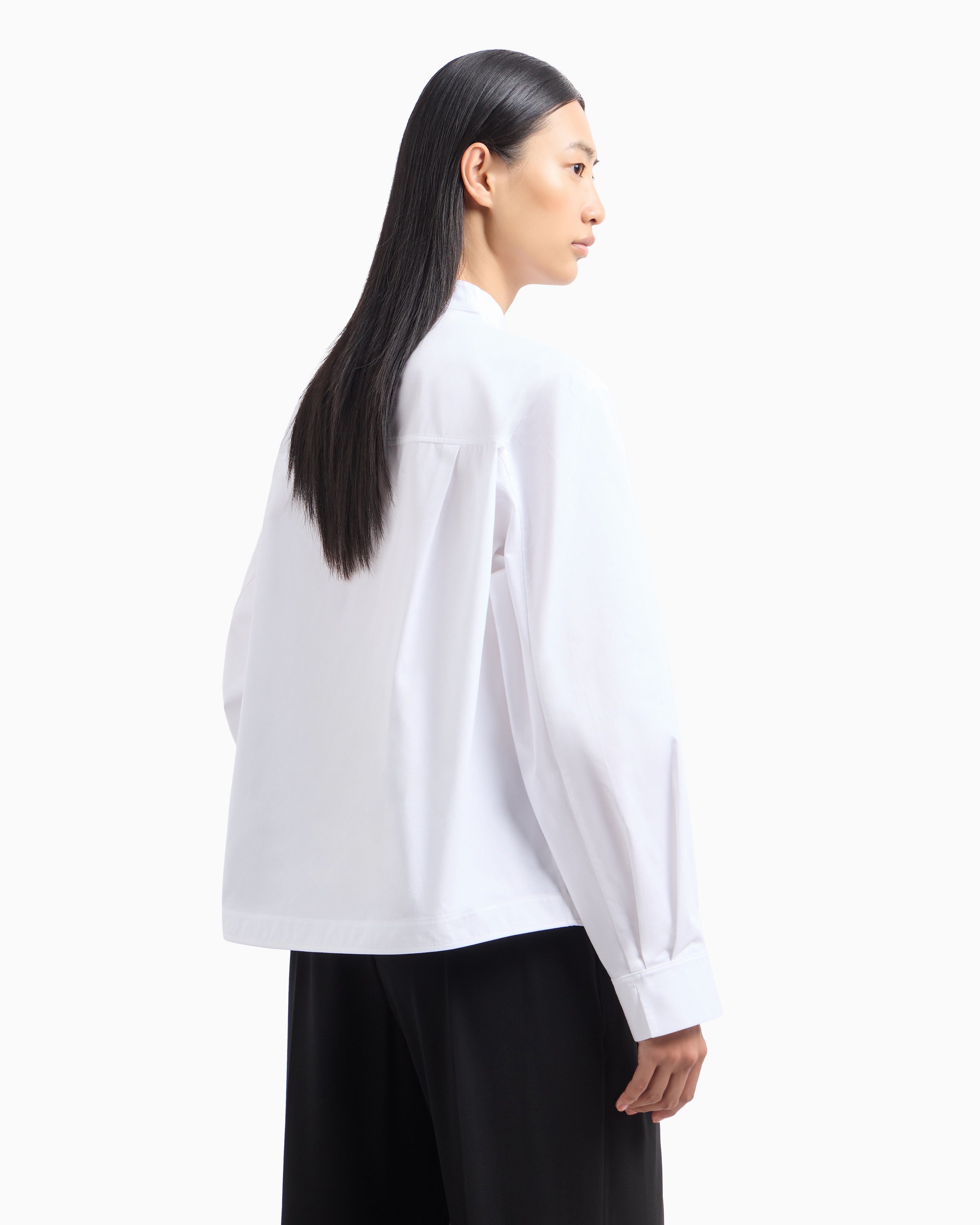Emporio Armani Brushed Cotton Shirt With Shaped Hem In White