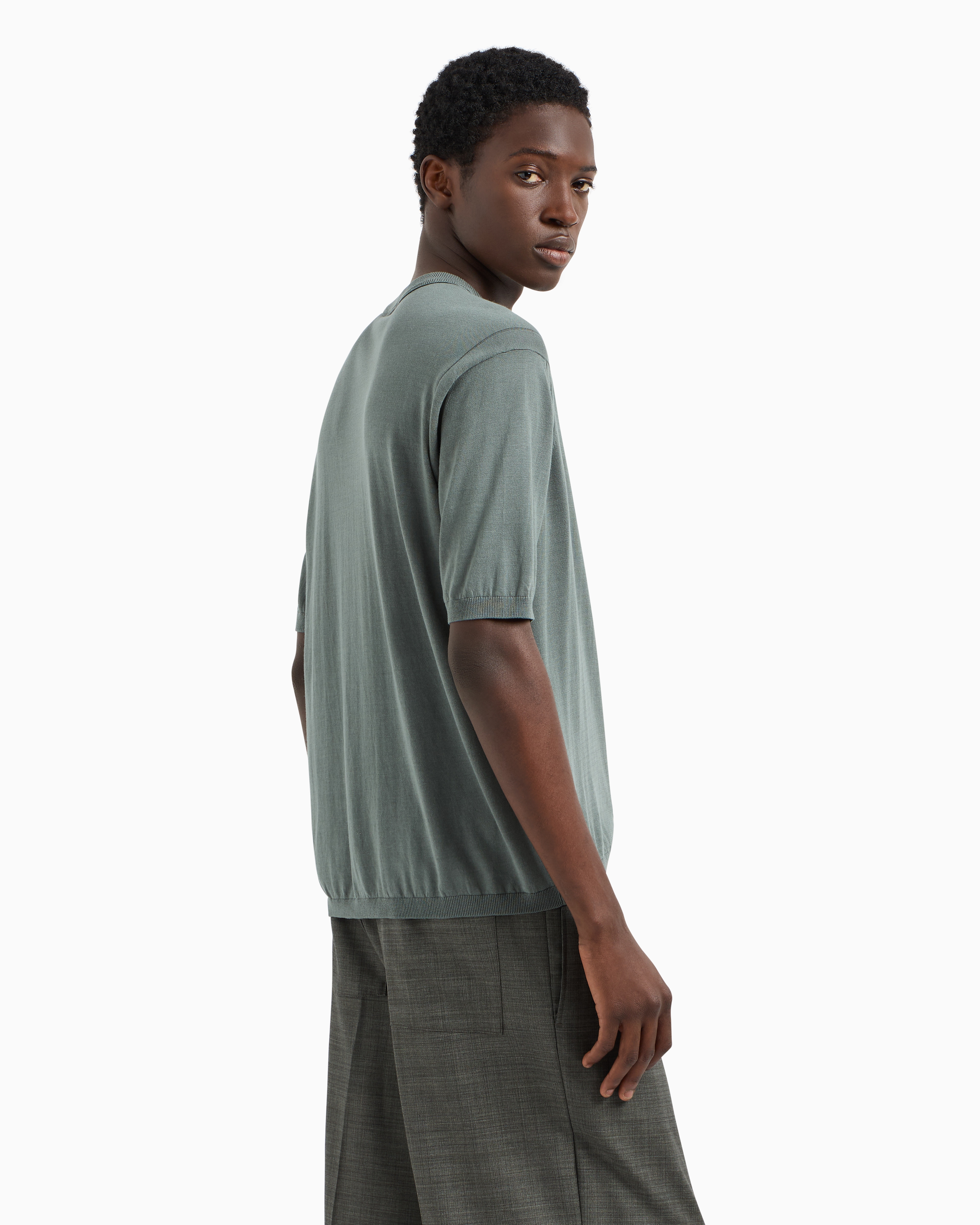 Emporio Armani Asv Lyocell-blend Plain-knit Jumper In Green