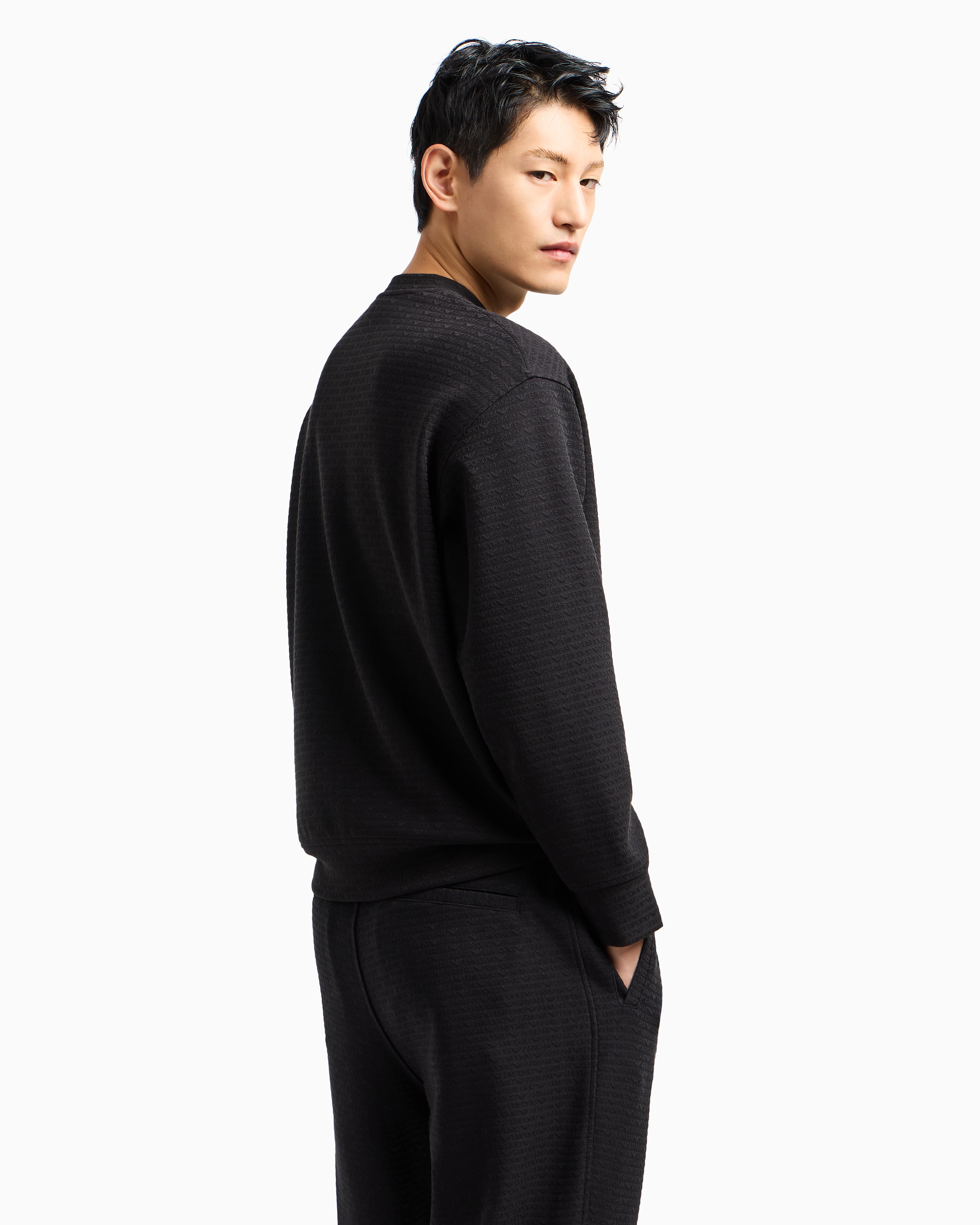 Emporio Armani Asv Lyocell Blend Jersey Sweatshirt With All-over Lettering In Black